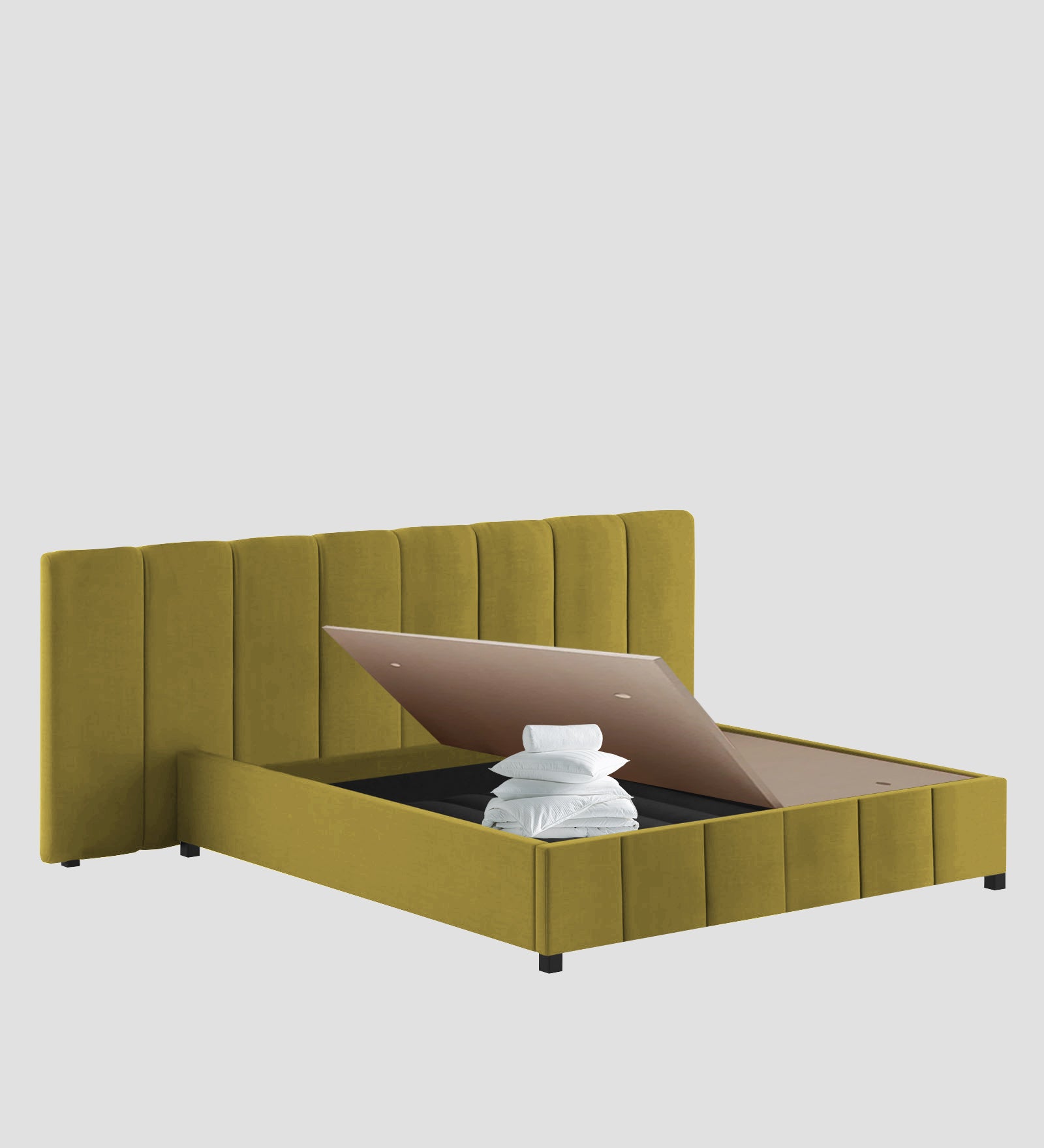 Nora Fabric Queen Size Bed In Parrot Green Colour With Box Storage