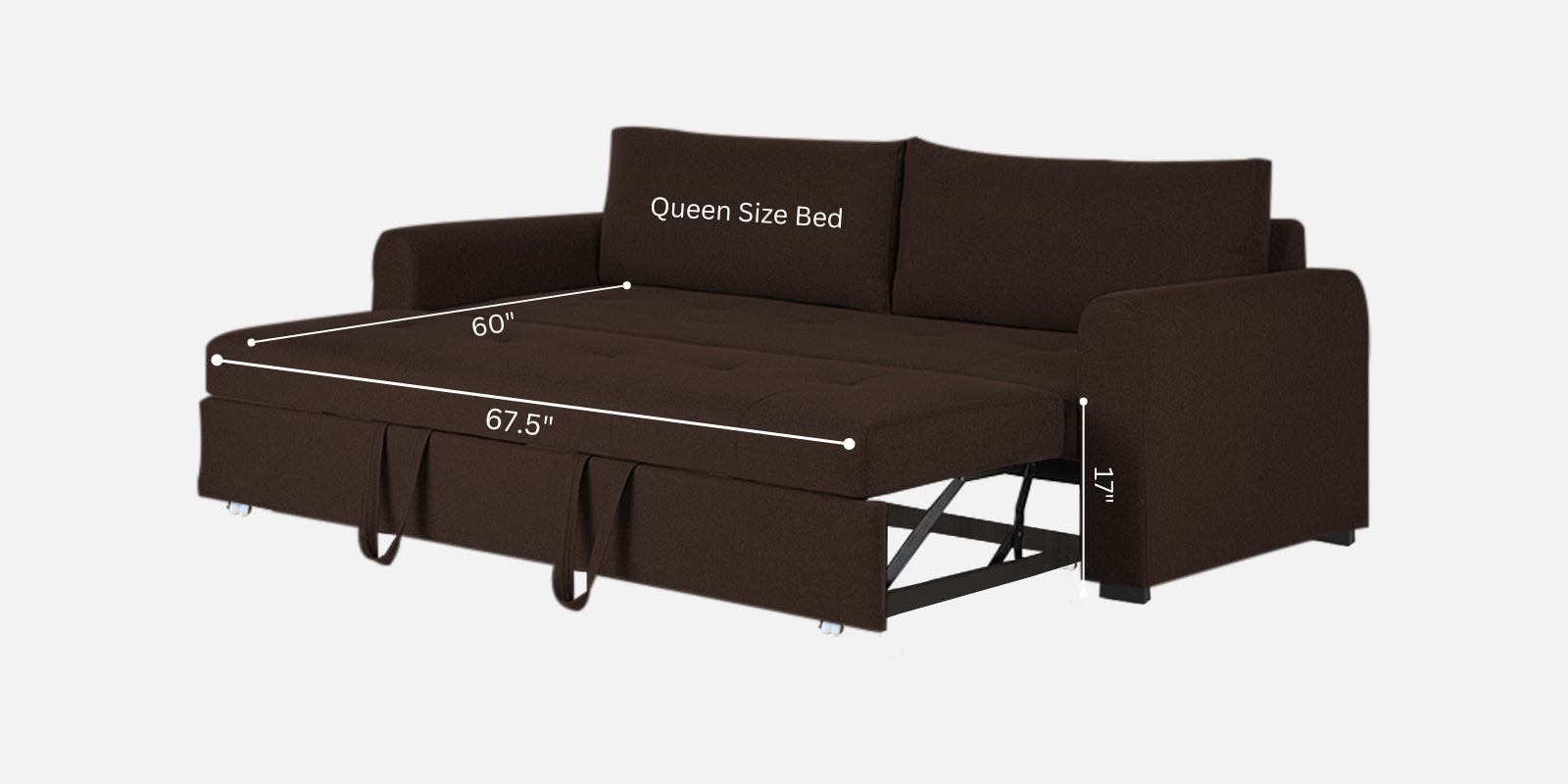 Sigma Fabric 3 Seater Pull Out Sofa Cum Bed In Coffee Brown Colour - Febonic Living
