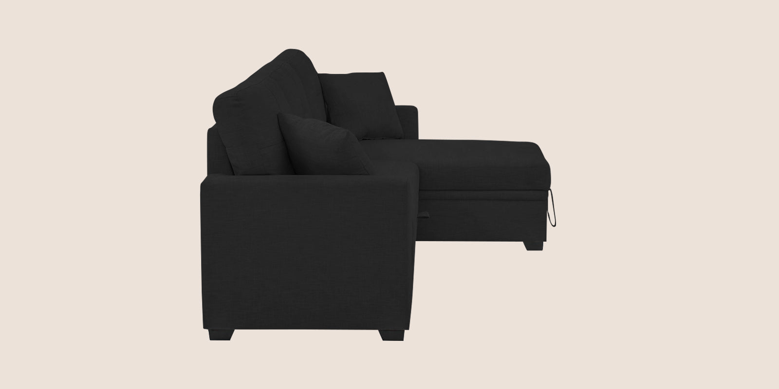 Jody Fabric 3 Seater Pull Out Sofa Cum Bed In Zed Black Colour With Storage - Febonic Living