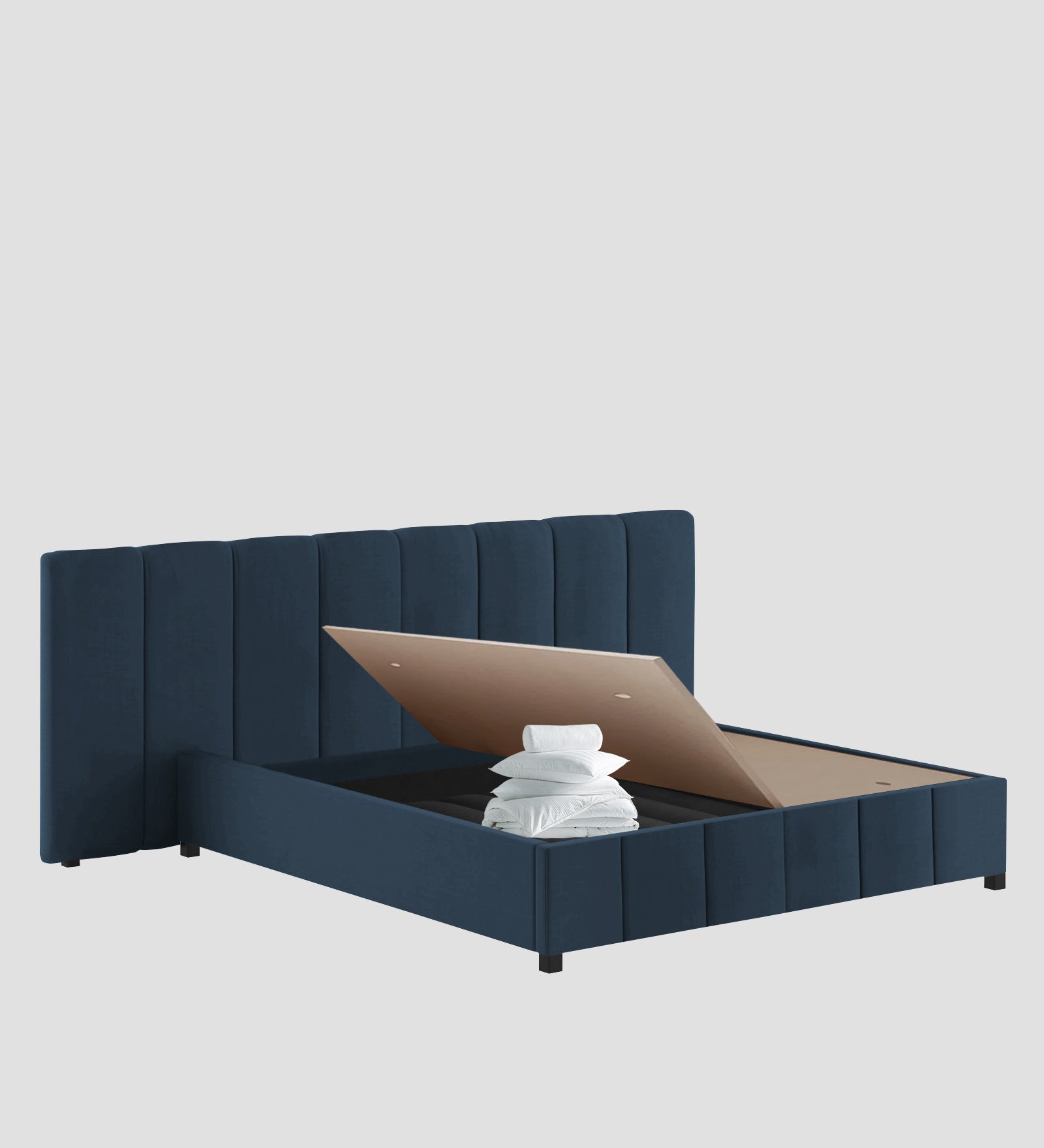 Nora Fabric Upholstered King Size Bed In Light Blue Colour With Box Storage - Febonic Living