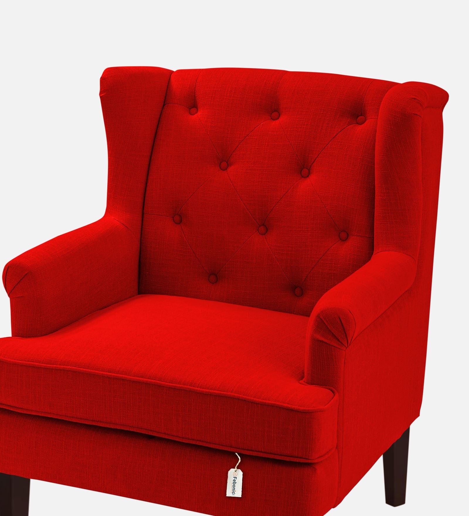Deyuk Fabric Wing Chair In Ruby Red Colour - Febonic Living