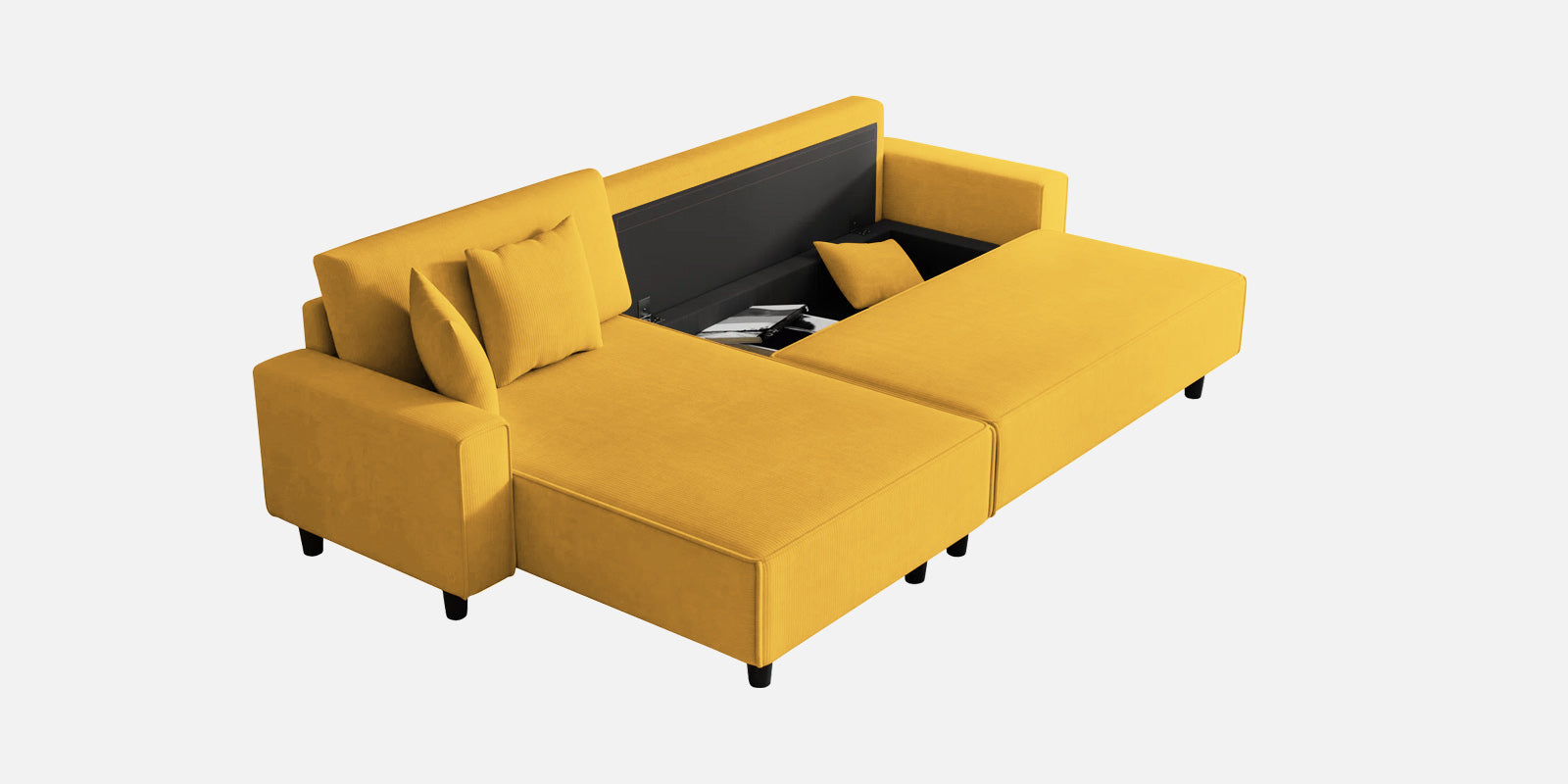 Peach Fabric RHS 6 Seater Sofa Cum Bed With Storage In Bold Yellow Colour - Febonic Living