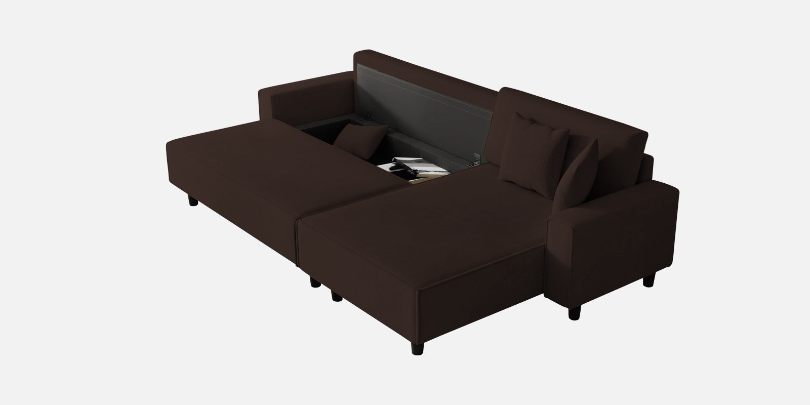 Peach Fabric LHS 6 Seater Sofa Cum Bed With Storage In Coffee Brown Colour - Febonic Living