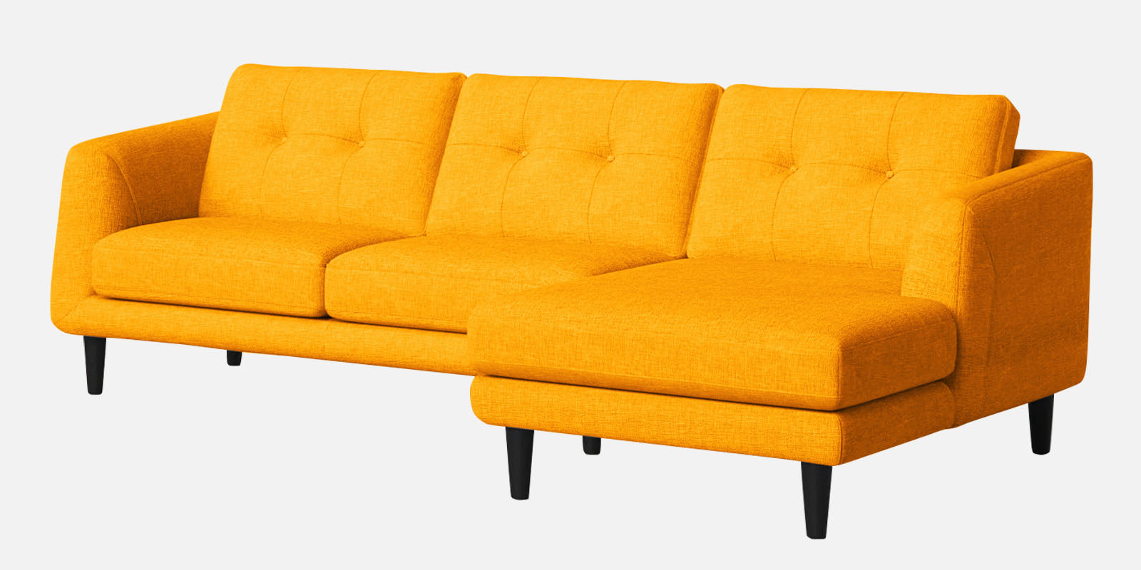 Natasha Velvet LHS Sectional Sofa (3+Lounger) In Saffron Yellow Colour - Febonic Living