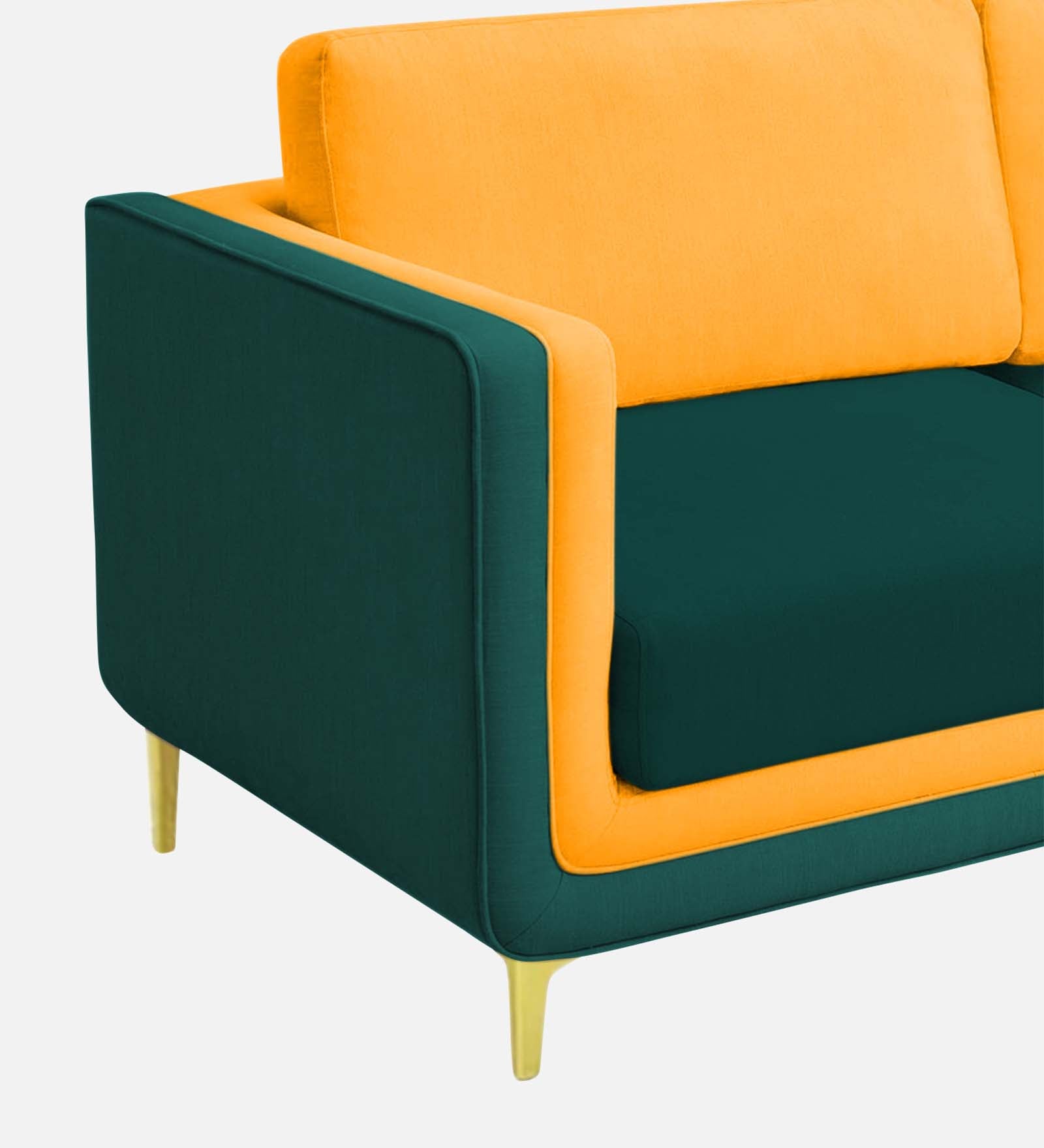 Visky Velvet 1 Seater Sofa In Saffron Yellow And Amazon Green Colour - Febonic Living