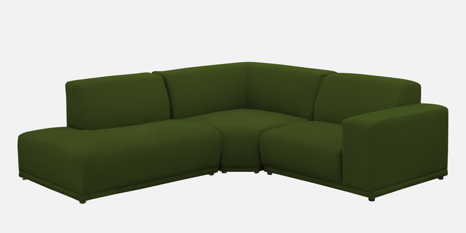 Adam Fabric LHS Sectional Sofa (3+Ottoman Lounger) In Olive Green Colour - Febonic Living