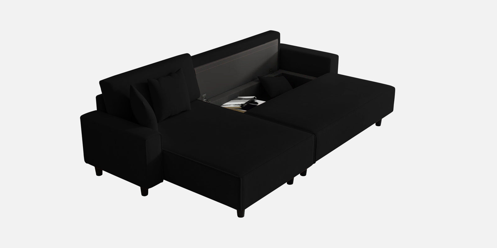 Peach Fabric RHS 6 Seater Sofa Cum Bed With Storage In Zed Black Colour - Febonic Living