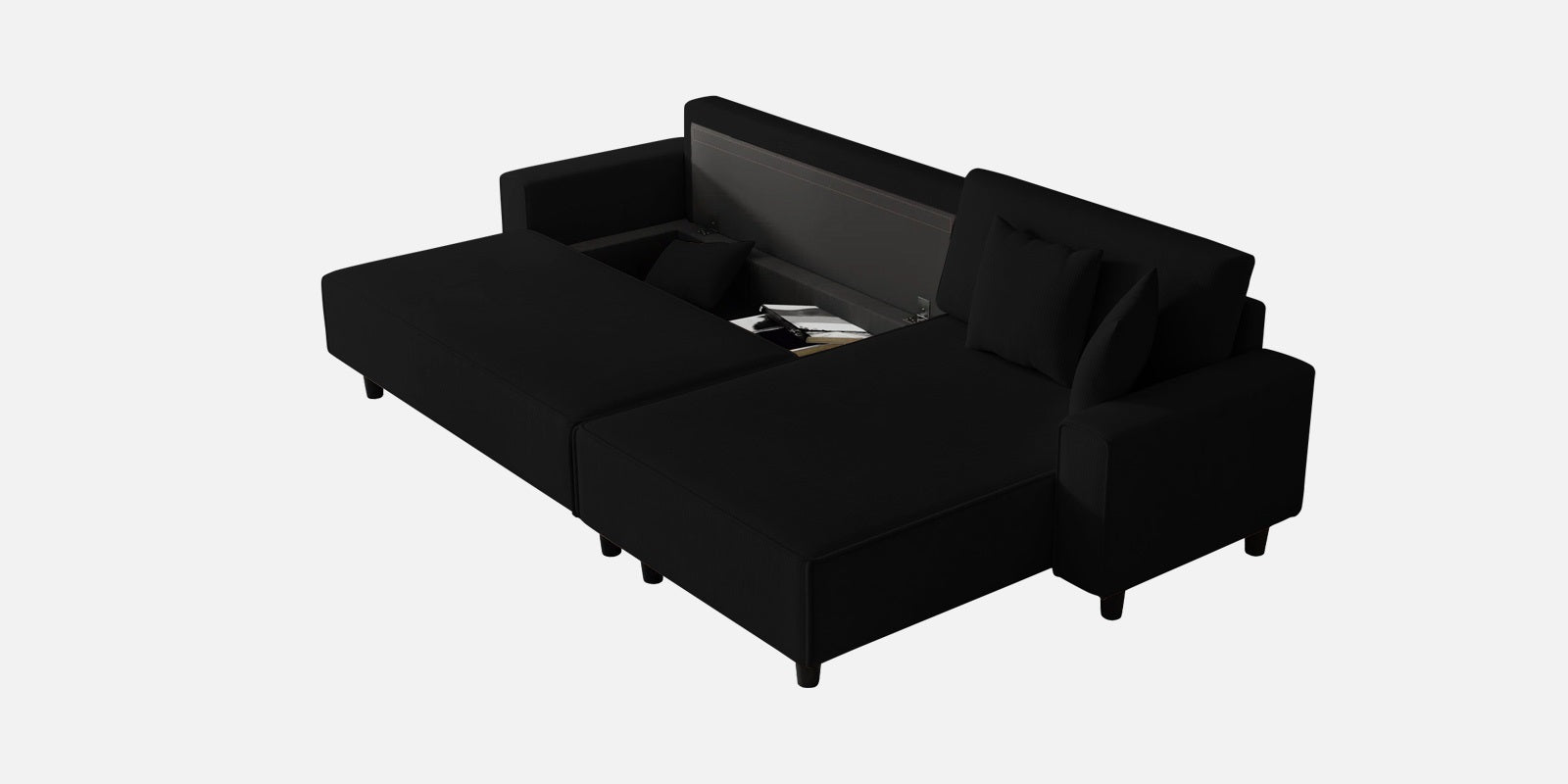 Peach Fabric LHS 6 Seater Sofa Cum Bed With Storage In Zed Black Colour - Febonic Living