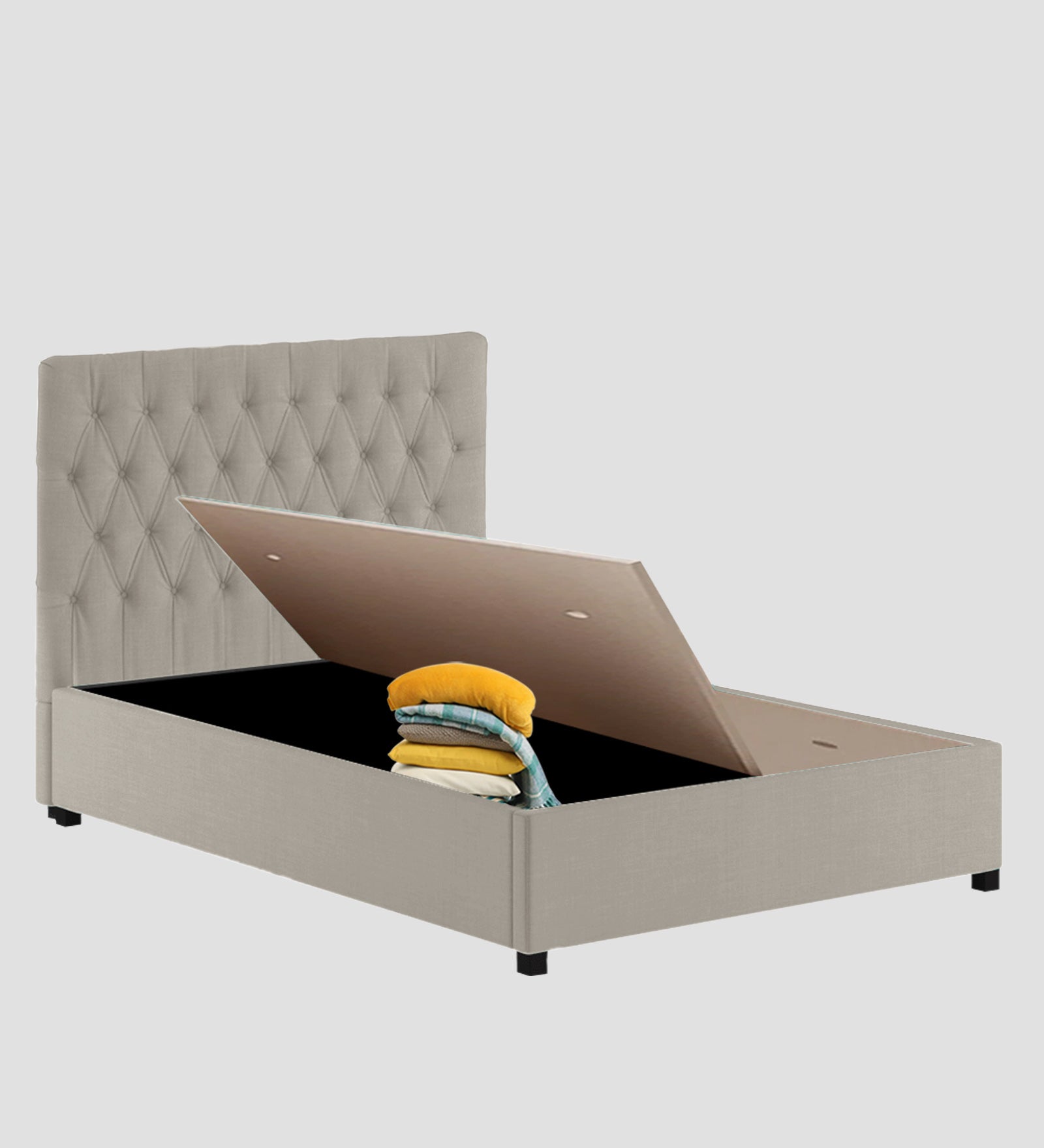 Isko Fabric King Size Bed In Ash Grey Colour With Storage Box - Febonic Living