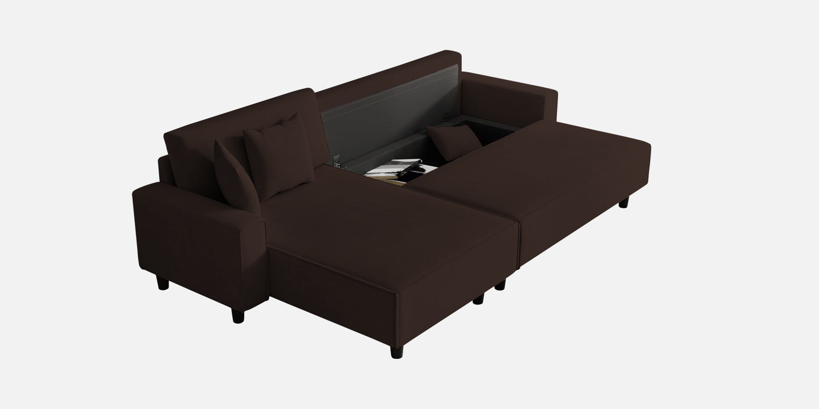 Peach Fabric RHS 6 Seater Sofa Cum Bed With Storage In Coffee Brown Colour - Febonic Living