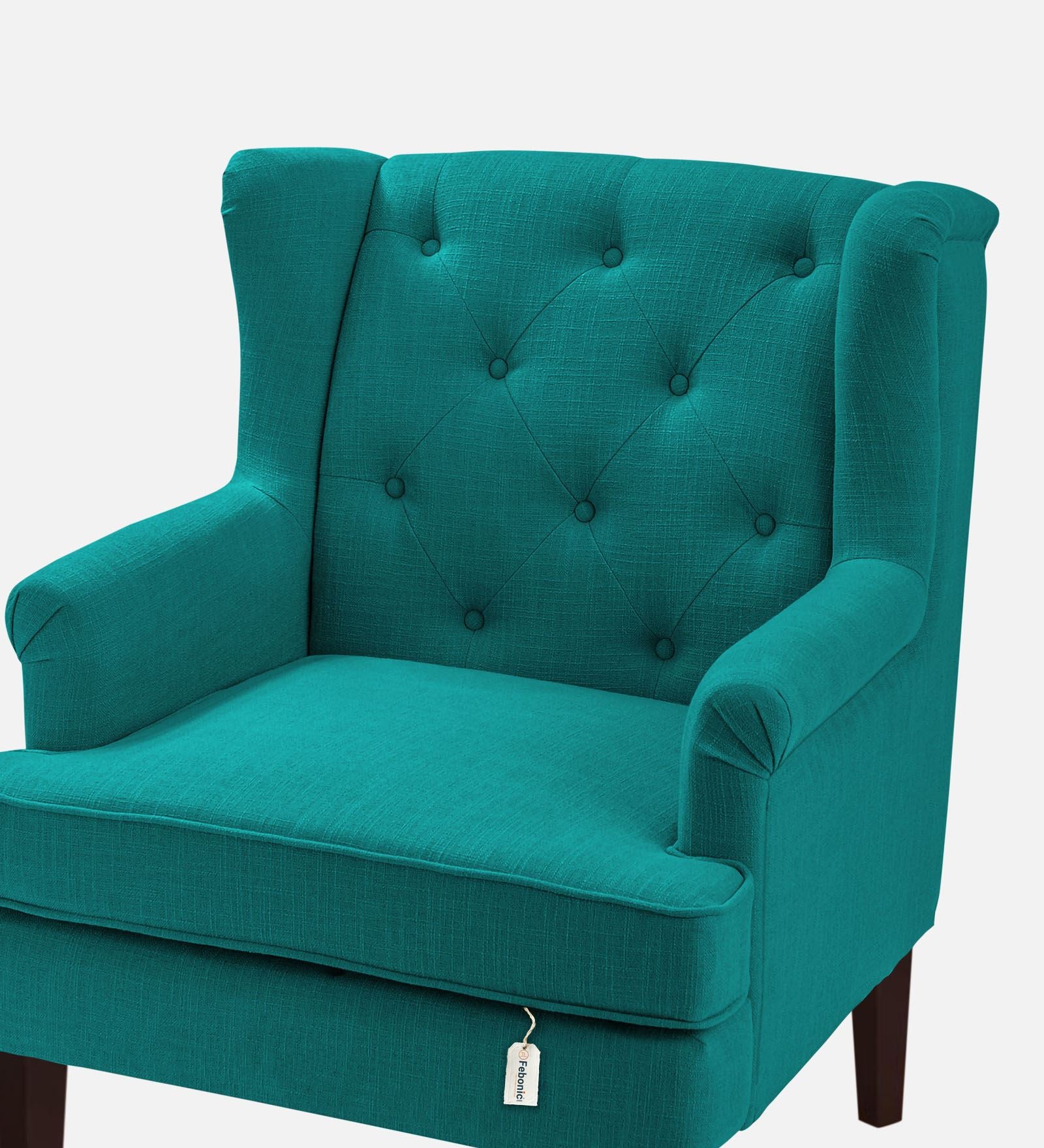 Deyuk Fabric Wing Chair In Sea Green Colour - Febonic Living