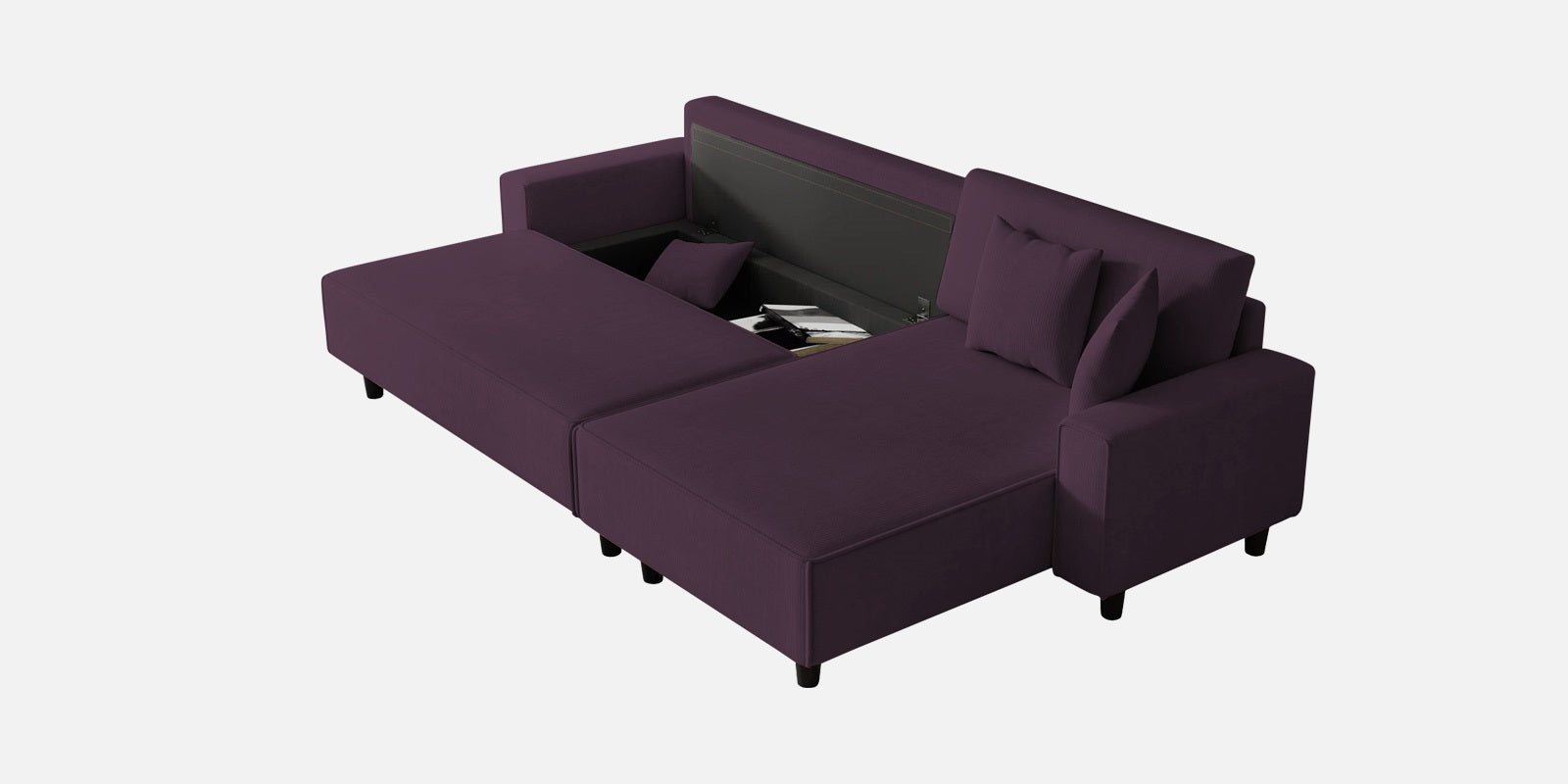 Peach Fabric LHS 6 Seater Sofa Cum Bed With Storage In Greek Purple Colour - Febonic Living