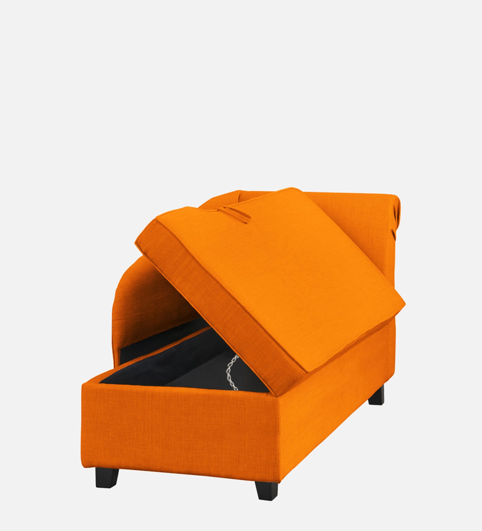 Toppy Fabric LHS Chaise Lounger In Vivid Orange Colour With Storage - Febonic Living