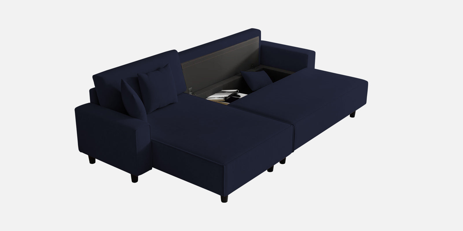 Peach Fabric RHS 6 Seater Sofa Cum Bed With Storage In Royal Blue Colour - Febonic Living