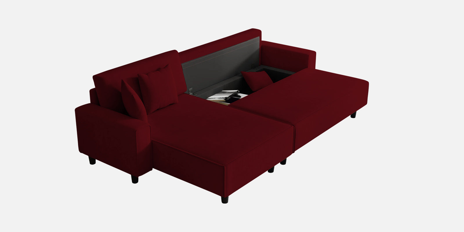 Peach Fabric RHS 6 Seater Sofa Cum Bed With Storage In Ruby Red Colour - Febonic Living