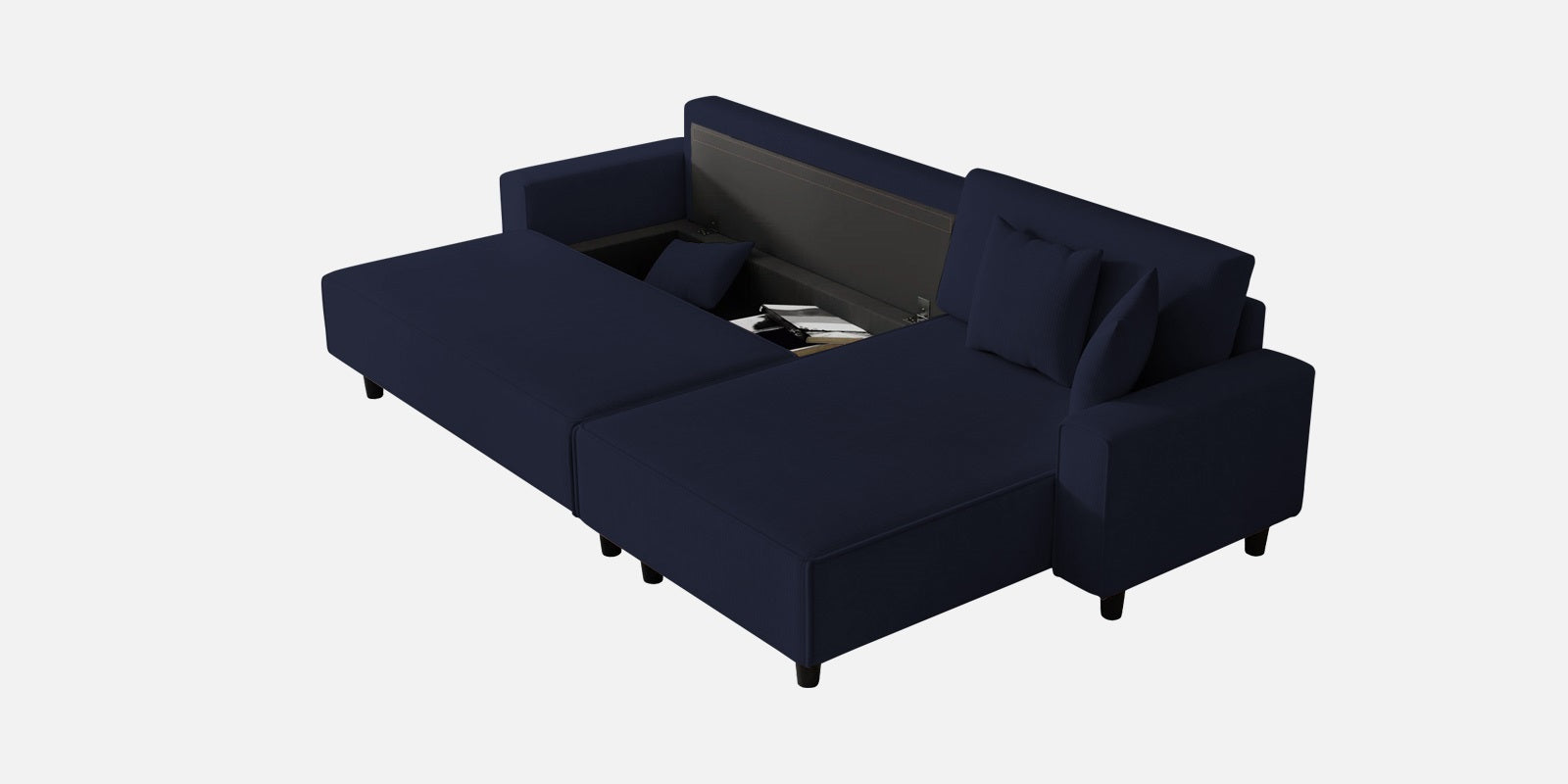 Peach Fabric LHS 6 Seater Sofa Cum Bed With Storage In Royal Blue Colour - Febonic Living