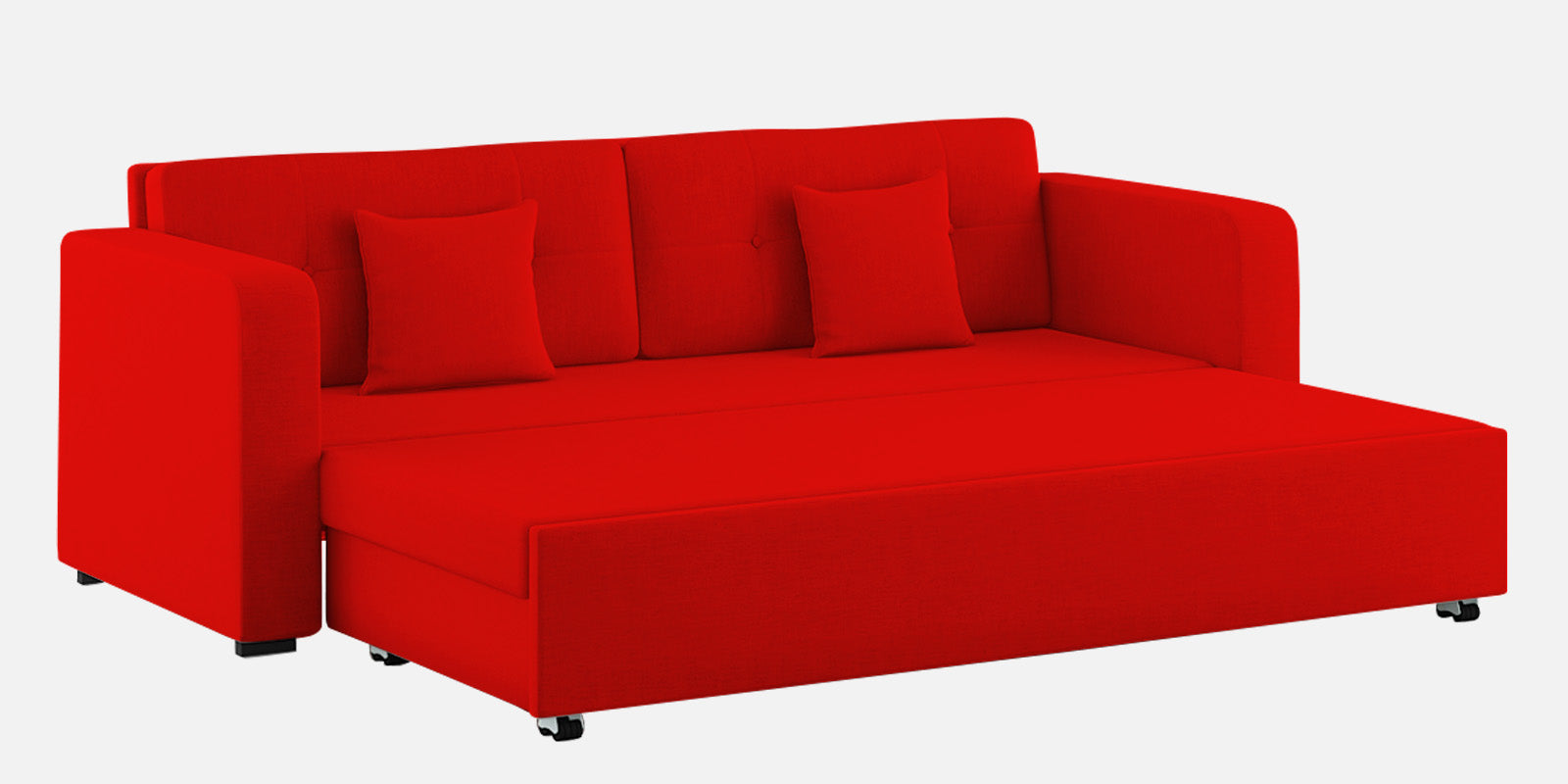 Rocky Fabric 3 Seater Pull Out Sofa Cum Bed In Ruby Red Colour With Storage - Febonic Living
