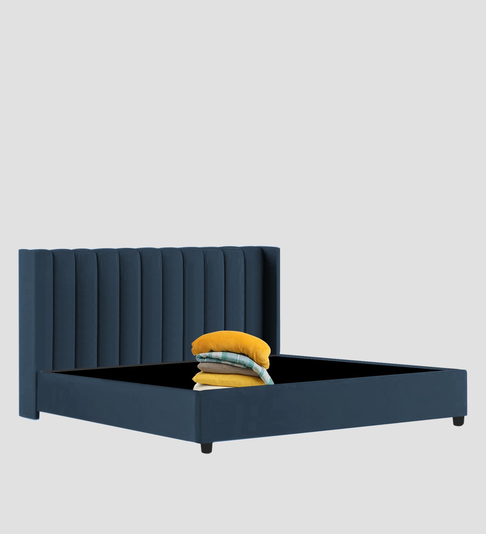 Colina Fabric Queen Size Bed In Light Blue Colour With Box Storage - Febonic Living