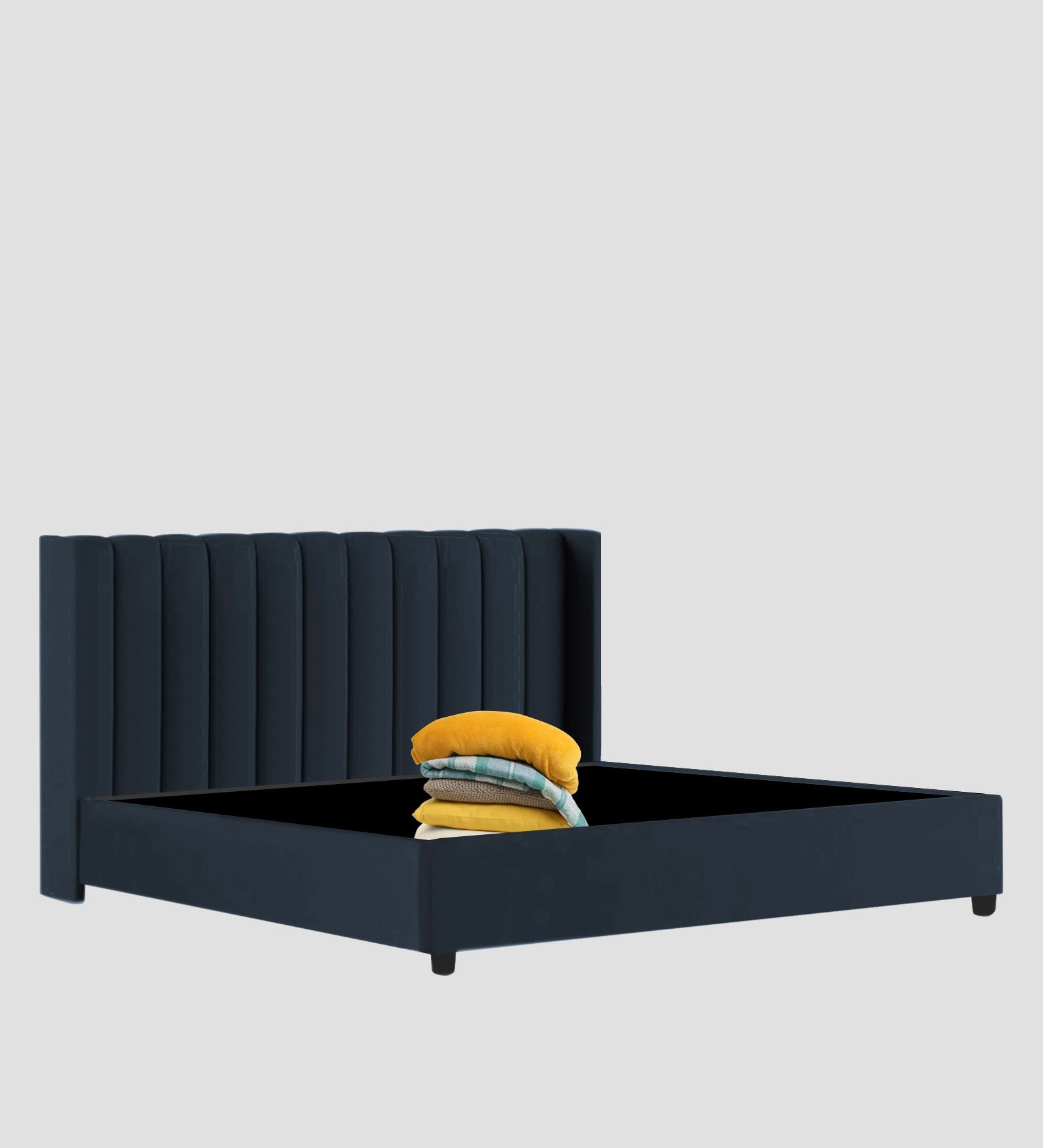 Colina Fabric Queen Size Bed In Denim Blue Colour With Box Storage - Febonic Living