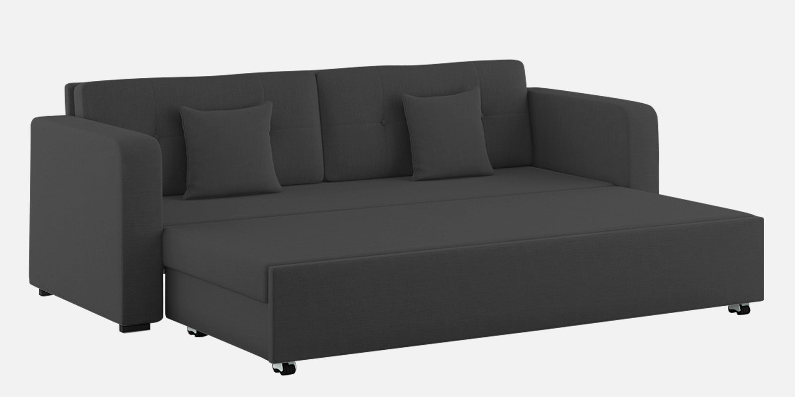 Rocky Fabric 3 Seater Pull Out Sofa Cum Bed In Charcoal Grey Colour With Storage - Febonic Living