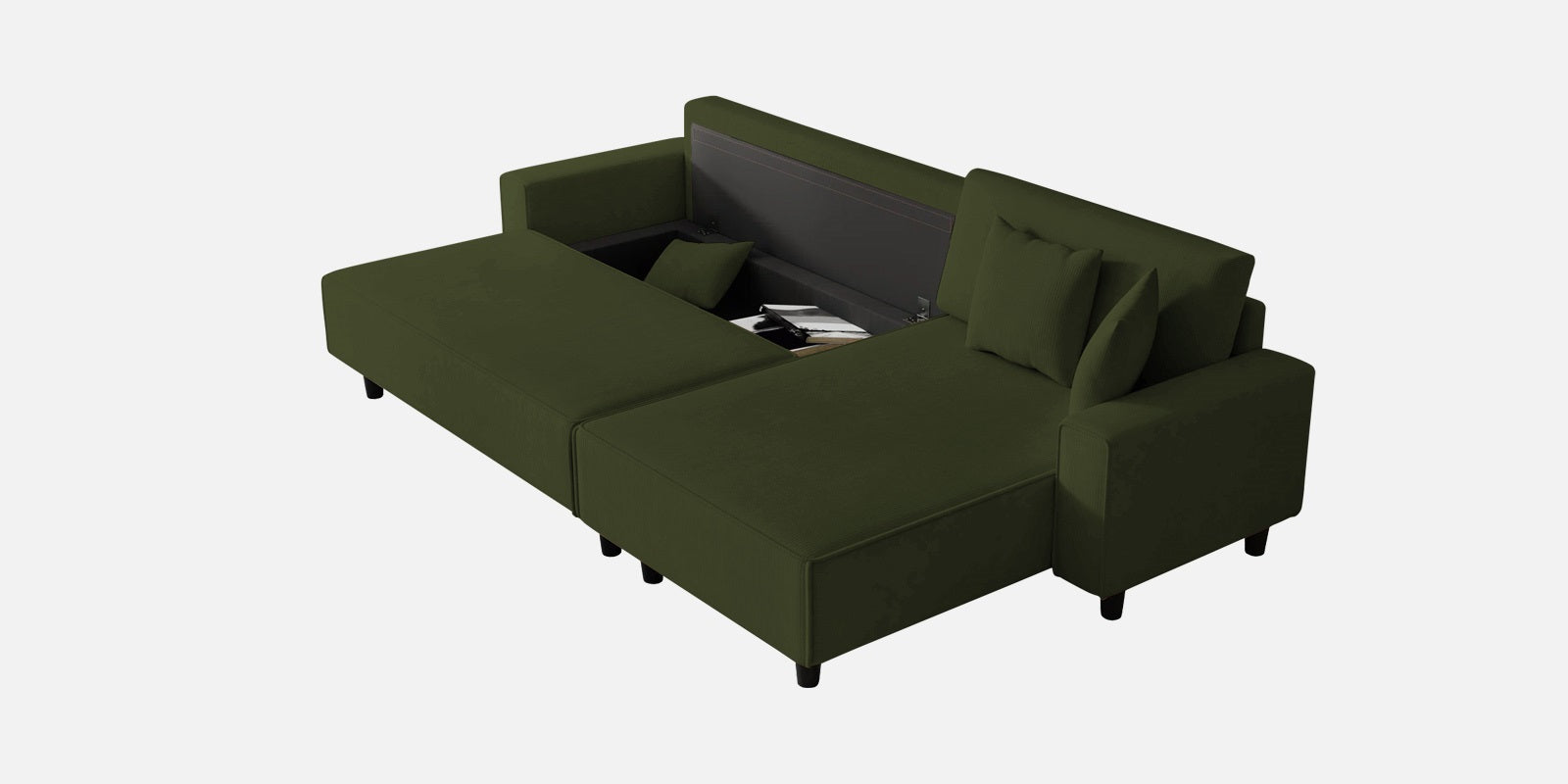 Peach Fabric LHS 6 Seater Sofa Cum Bed With Storage In Olive Green Colour - Febonic Living