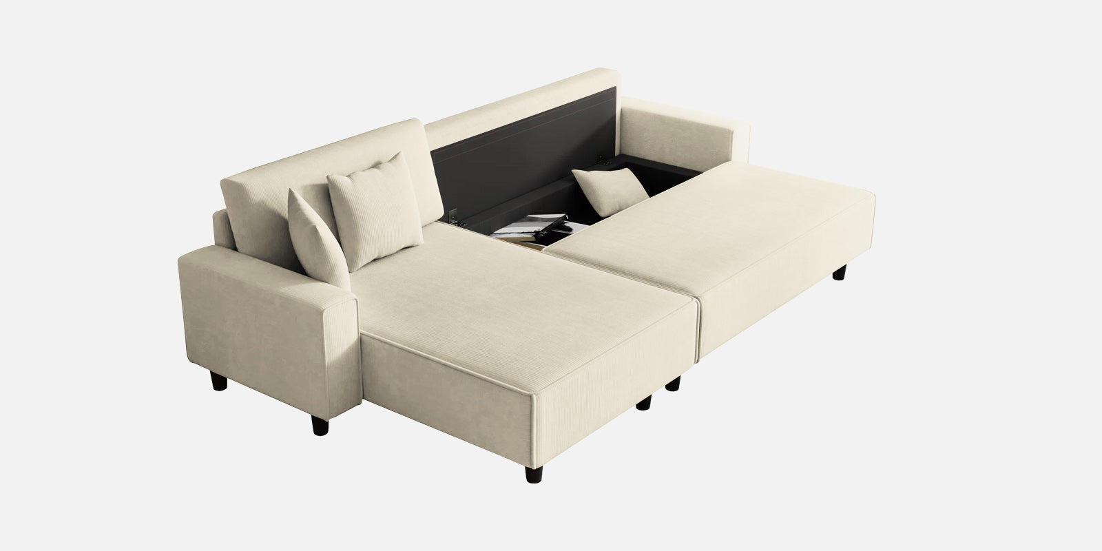 Peach Fabric RHS 6 Seater Sofa Cum Bed With Storage In Ivory Cream Colour - Febonic Living