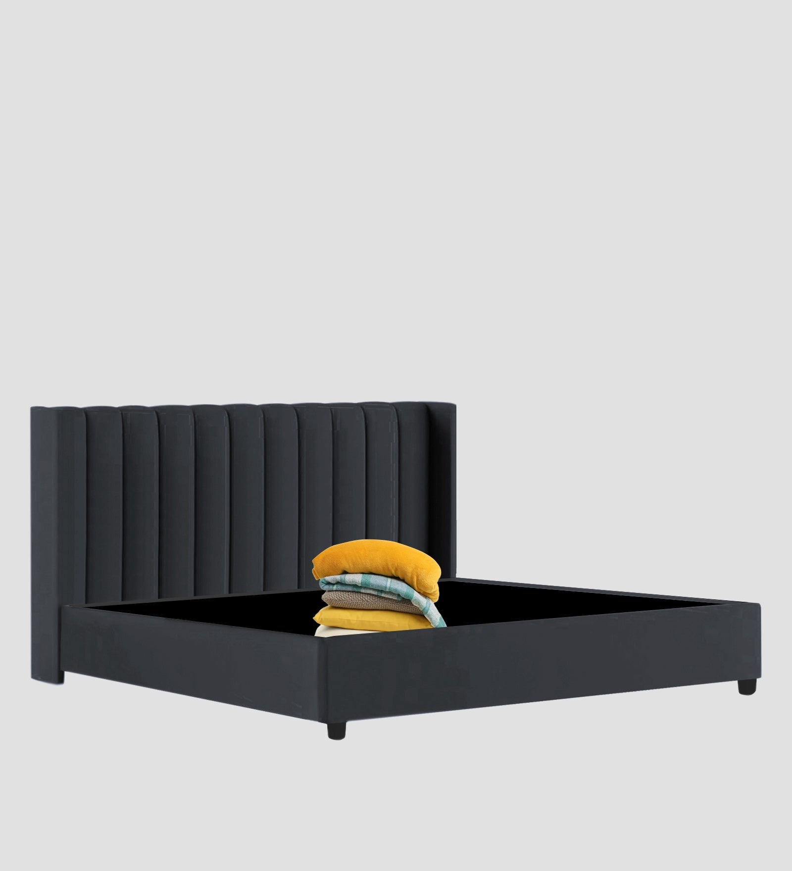 Colina Fabric Queen Size Bed In Charcoal Grey Colour With Box Storage - Febonic Living