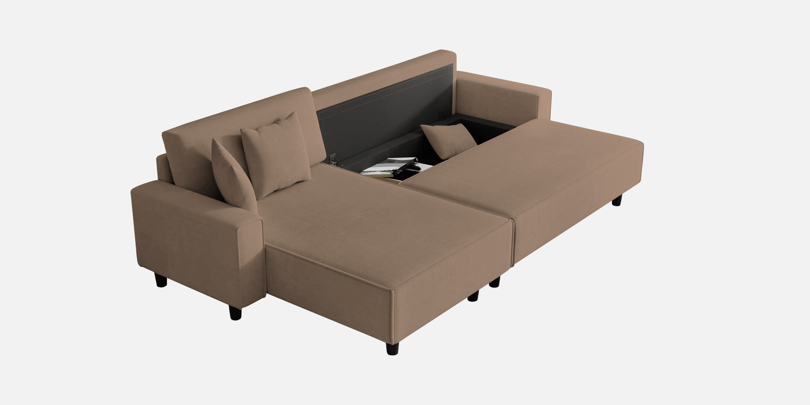 Peach Fabric RHS 6 Seater Sofa Cum Bed With Storage In Cookie Beige Colour - Febonic Living