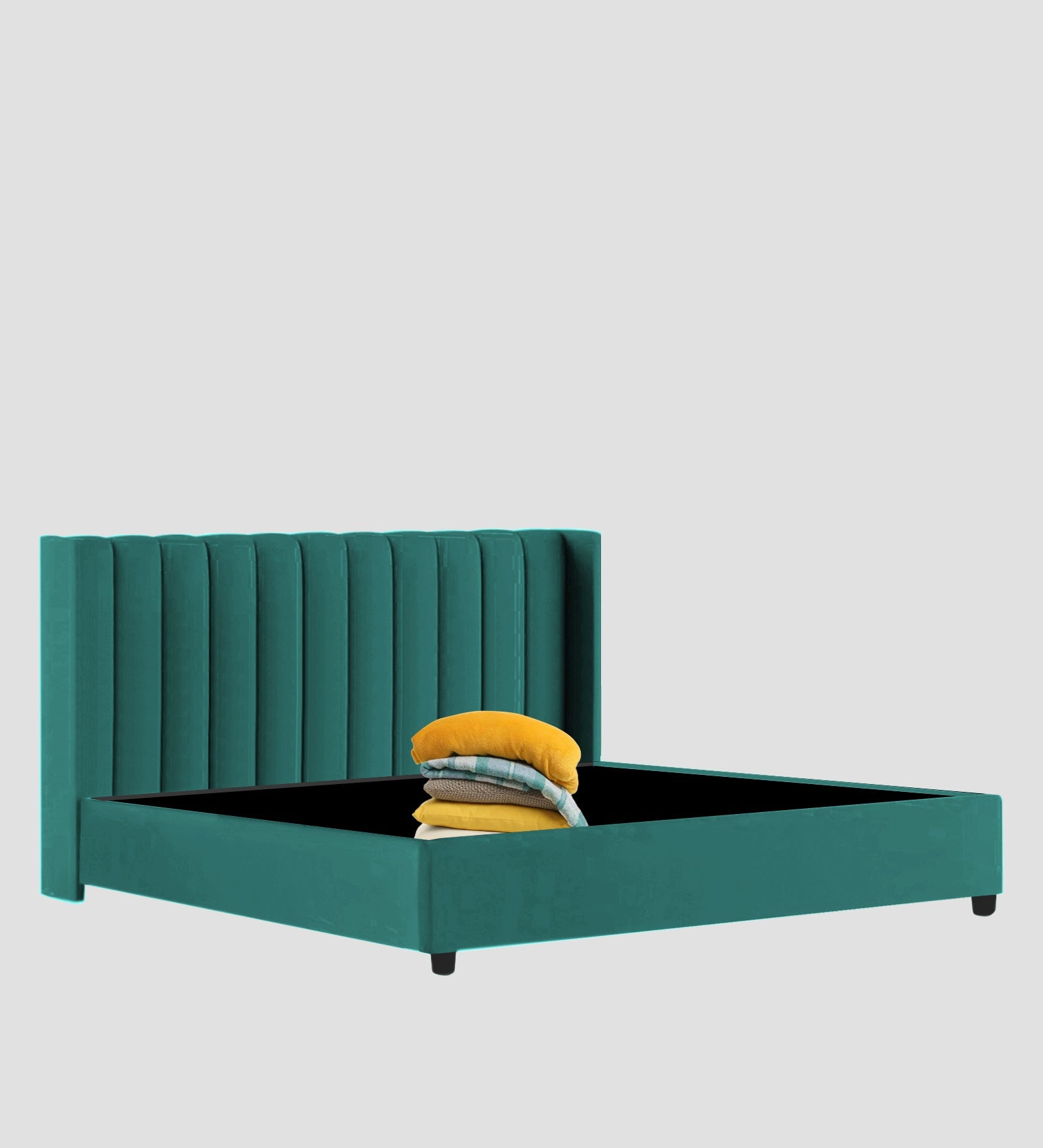 Colina Fabric Queen Size Bed In Sea Green Colour With Box Storage - Febonic Living