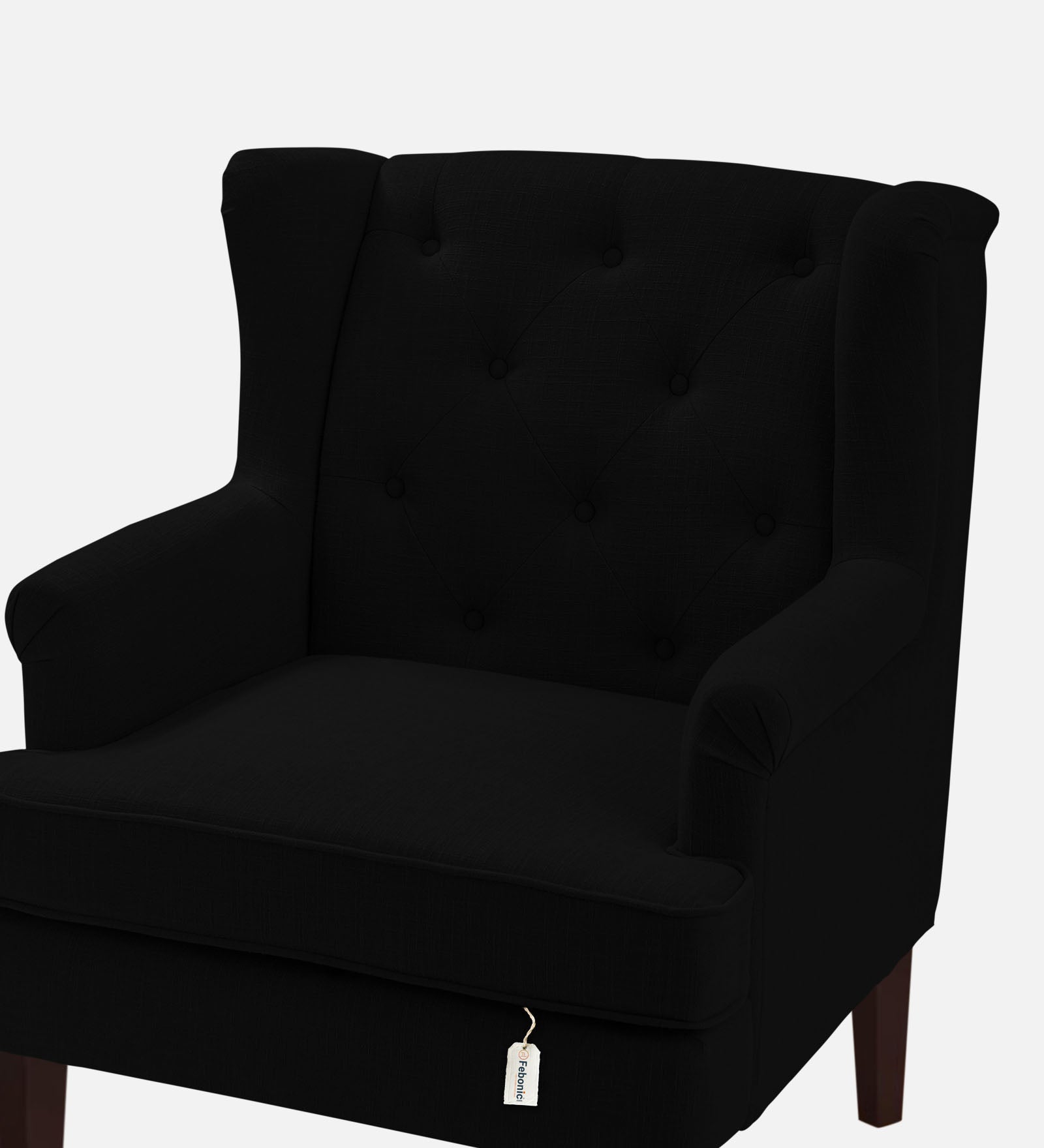Deyuk Fabric Wing Chair In Zed Black Colour - Febonic Living