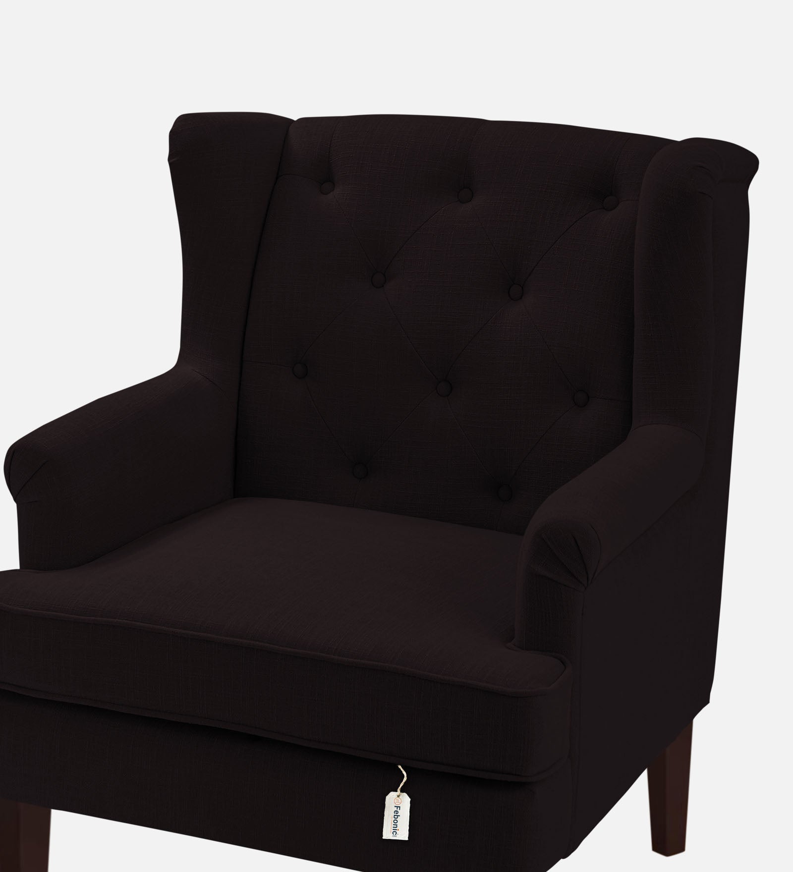 Deyuk Fabric Wing Chair In Cara Brown Colour - Febonic Living
