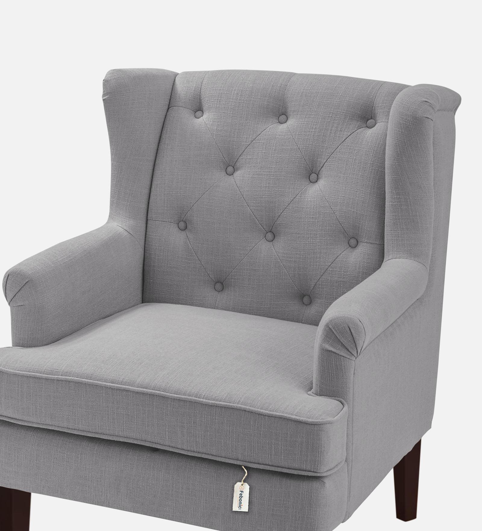 Deyuk Fabric Wing Chair In Lit Grey Colour - Febonic Living