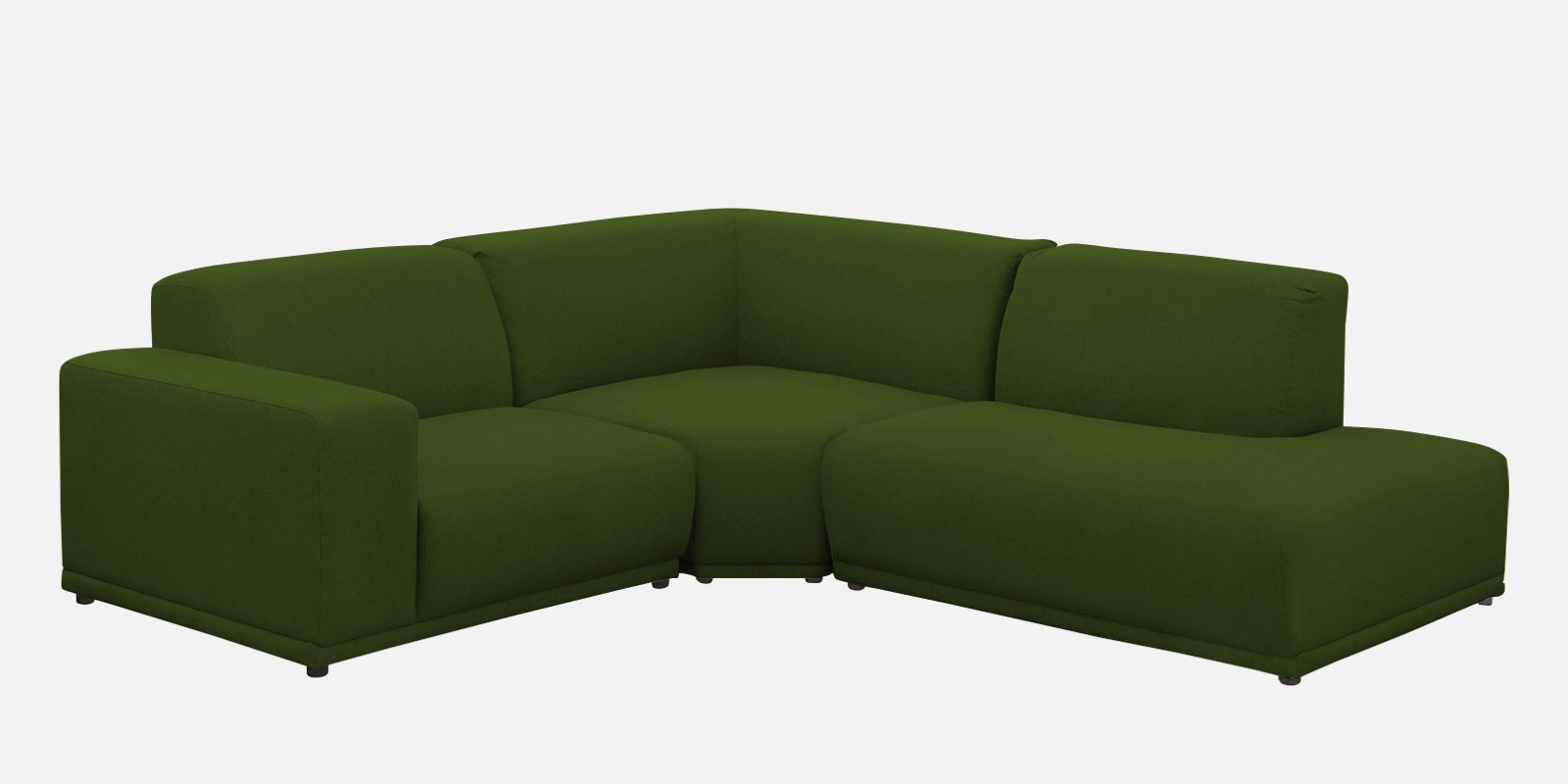 Adam Fabric RHS Sectional Sofa (3+Ottoman Lounger) In Olive Green Colour - Febonic Living