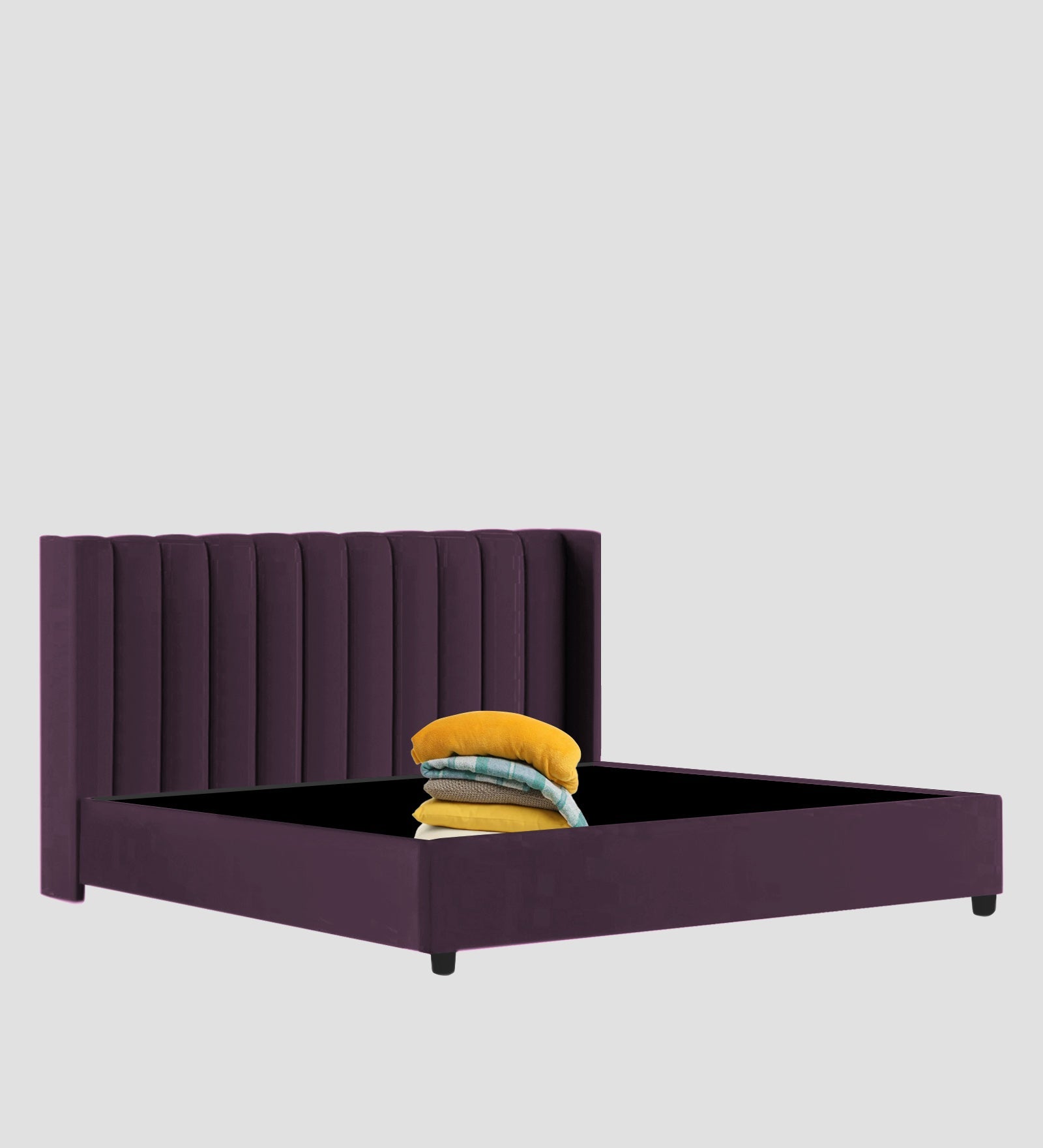 Colina Fabric Queen Size Bed In Greek Purple Colour With Box Storage - Febonic Living