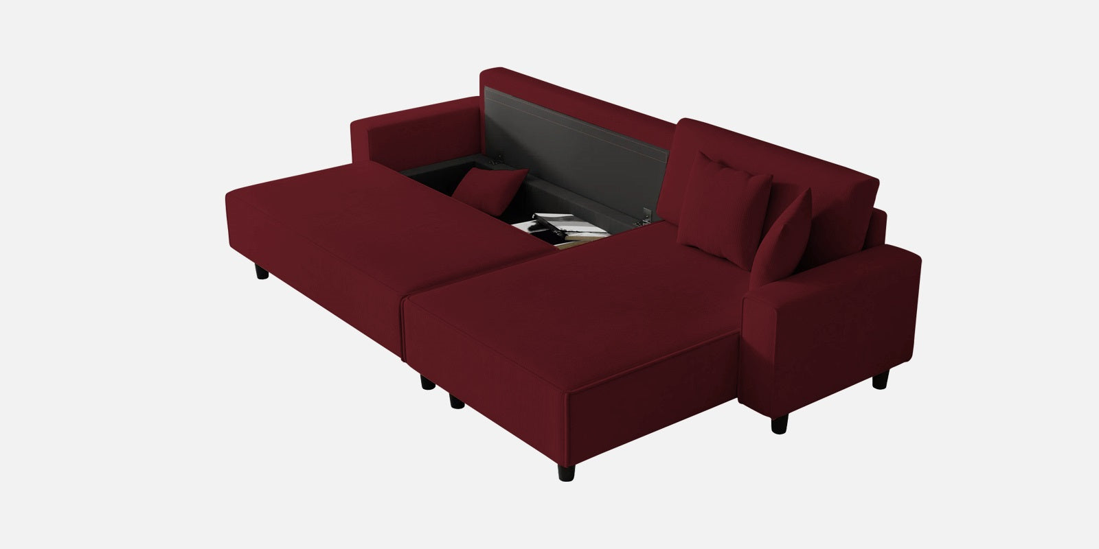 Peach Fabric LHS 6 Seater Sofa Cum Bed With Storage In Blood Maroon Colour - Febonic Living