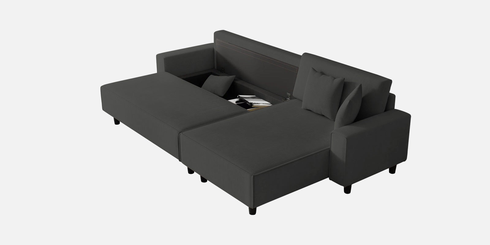 Peach Fabric LHS 6 Seater Sofa Cum Bed With Storage In Charcoal Grey Colour - Febonic Living