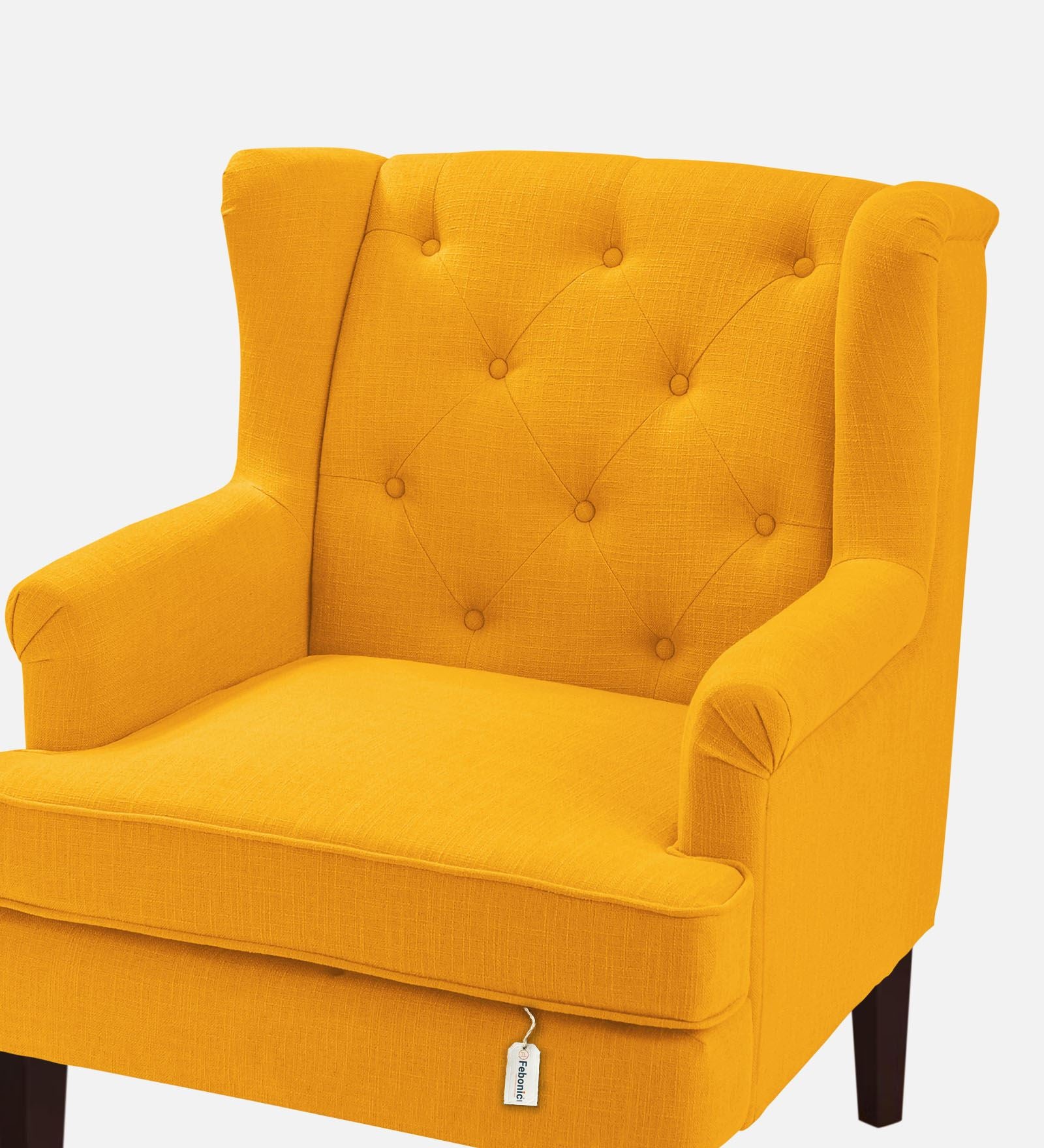Deyuk Fabric Wing Chair In Bold Yellow Colour - Febonic Living