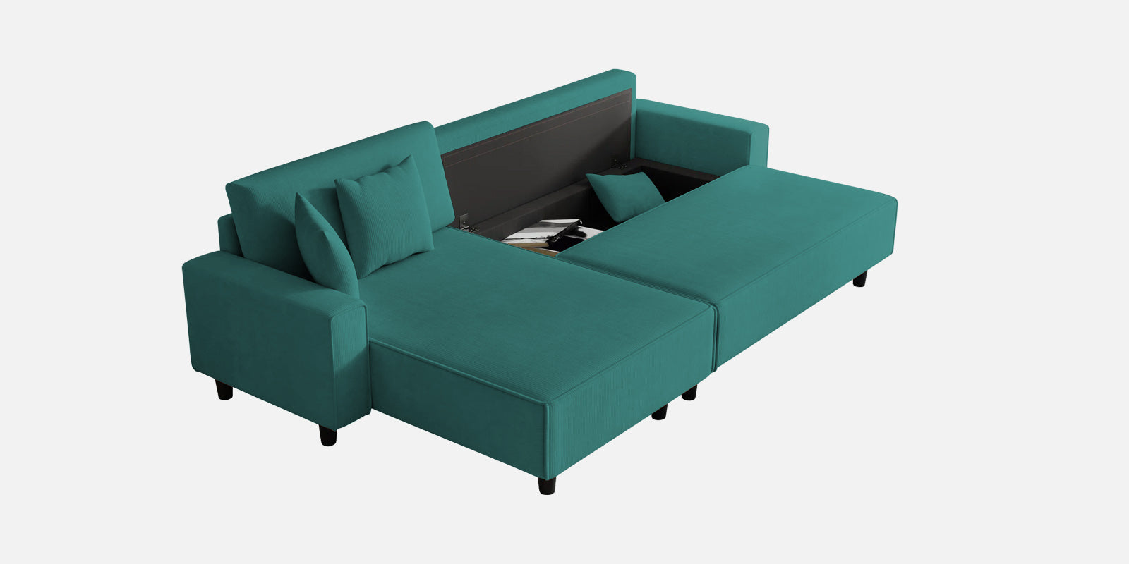 Peach Fabric RHS 6 Seater Sofa Cum Bed With Storage In Sea Green Colour - Febonic Living