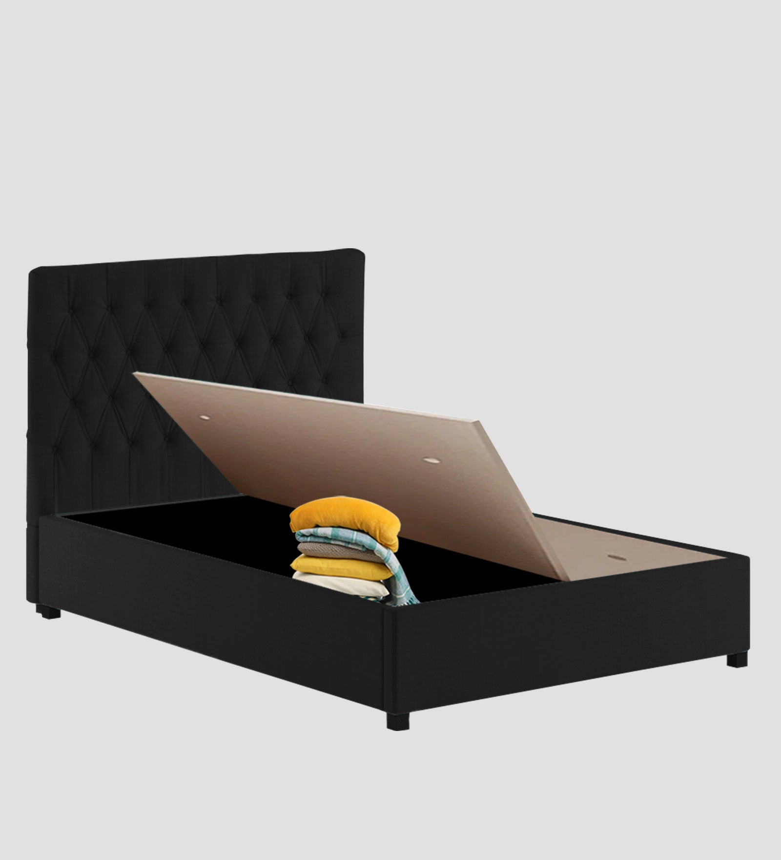 Isko Fabric King Size Bed In Zed Black Colour With Storage Box - Febonic Living