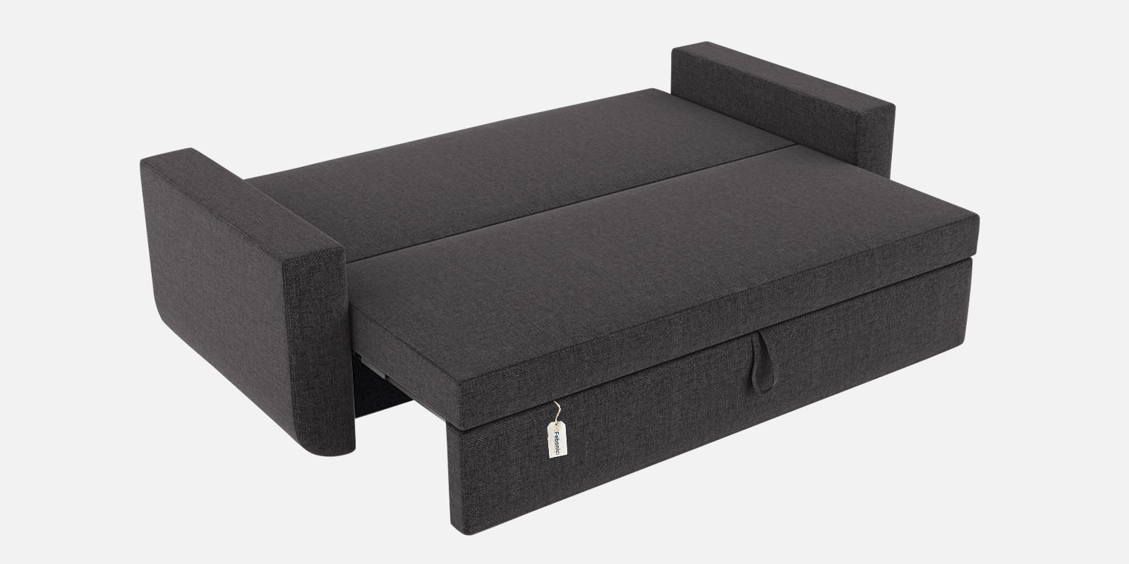 Grace Fabric 3 Seater Pull Out Sofa Cum Bed In Maba Grey Colour With Storage - Febonic Living