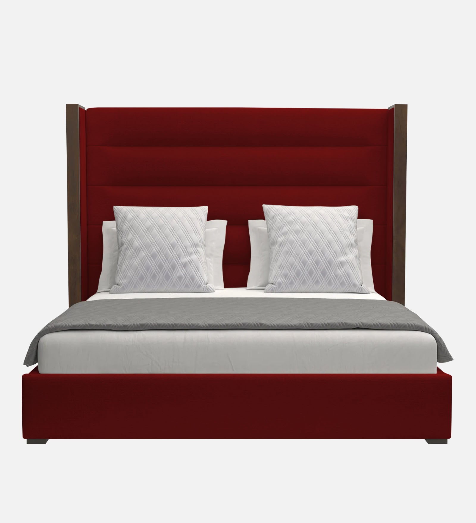 Sunny Fabric Queen Size Bed In Blood Maroon Colour - Febonic Living