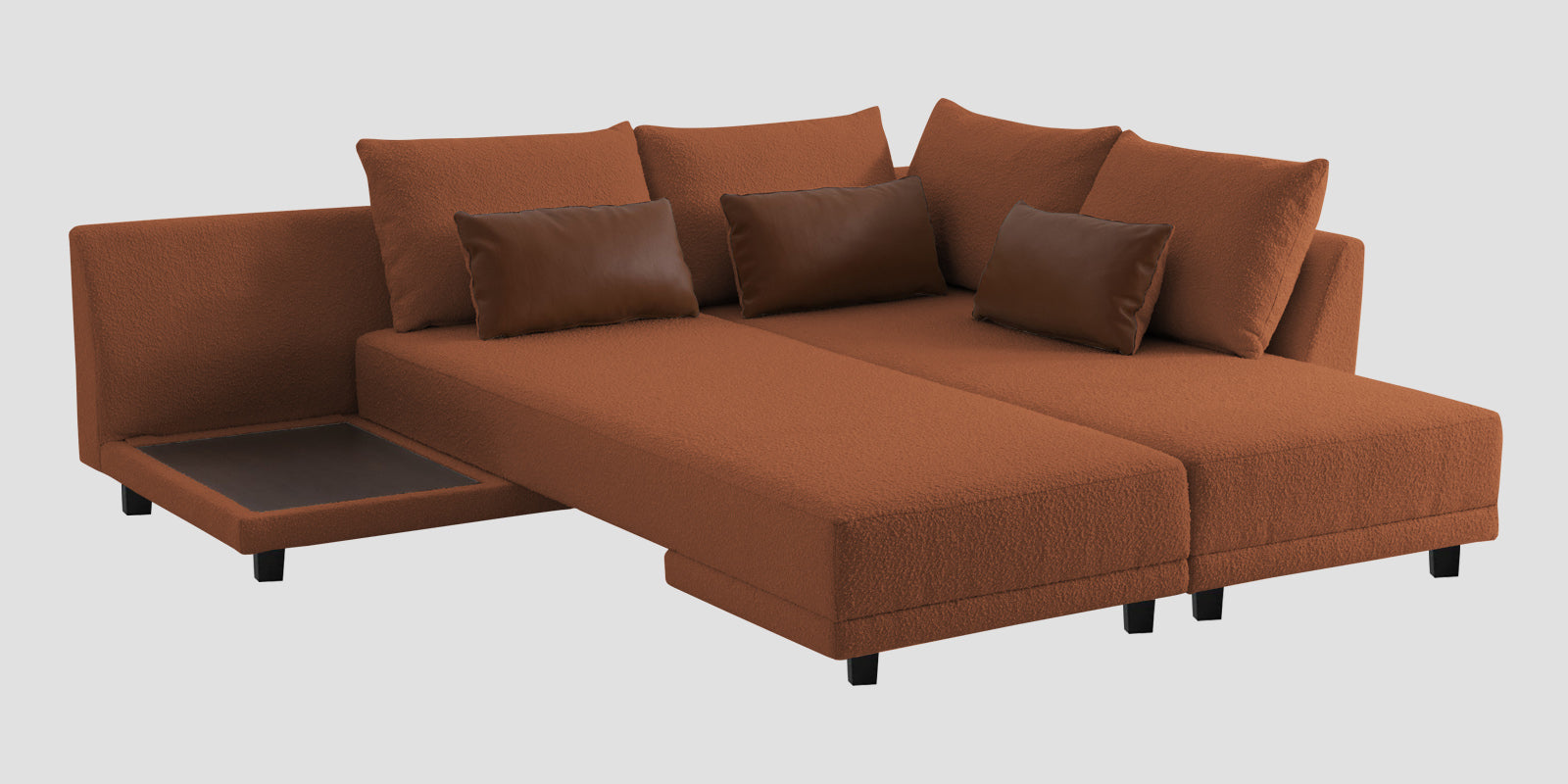 Ira Boucle Fabric LHS 6 Seater Convertible Sofa Cum Bed In Light Orange Colour - Febonic Living
