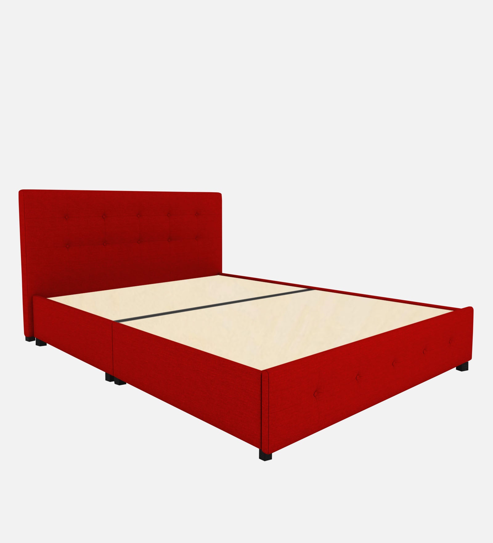 Lido Fabric Queen Size Bed In Ruby Red Colour With Drawer Storage - Febonic Living