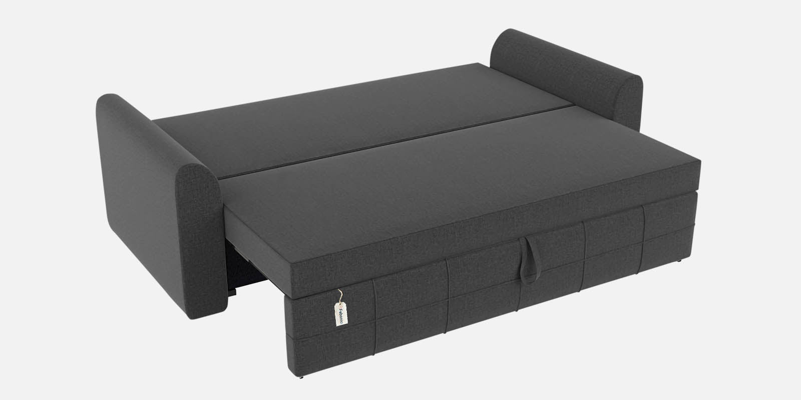 Ines Fabric 3 Seater Pull Out Sofa Cum Bed In Charcoal Grey Colour With Storage - Febonic Living