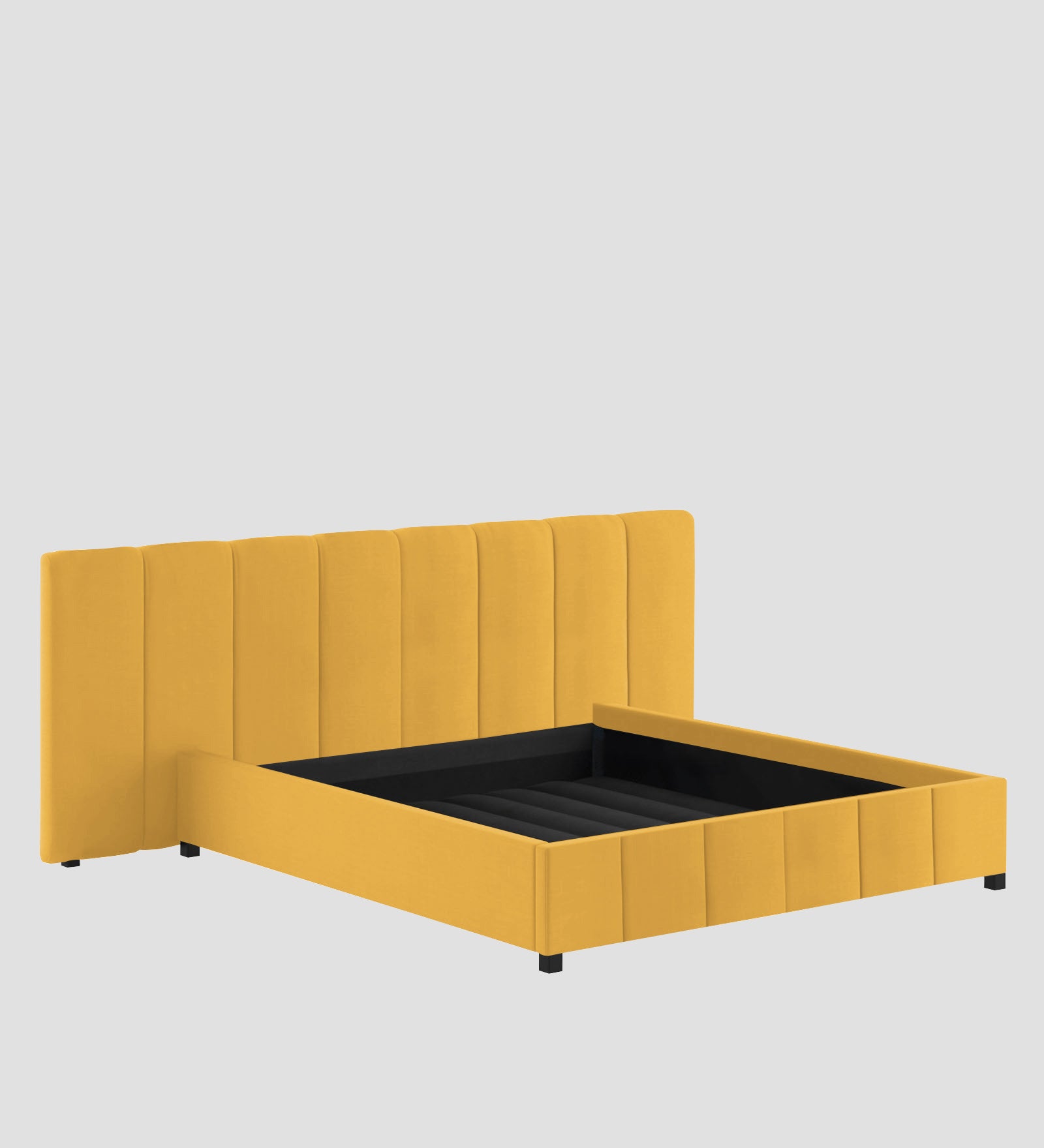 Nora Fabric Queen Size Bed In Bold Yellow Colour With Box Storage - Febonic Living