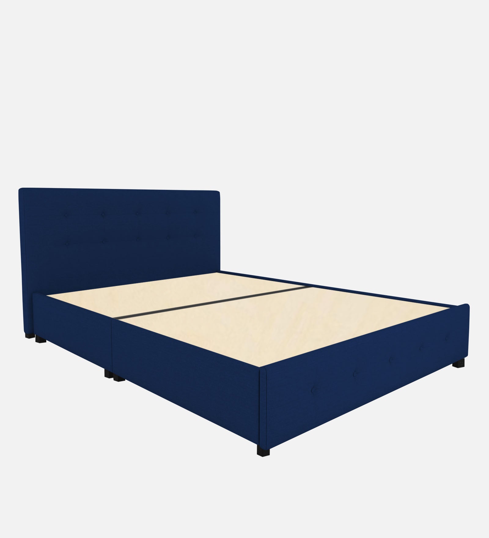 Lido Fabric Queen Size Bed In Royal Blue Colour With Drawer Storage - Febonic Living