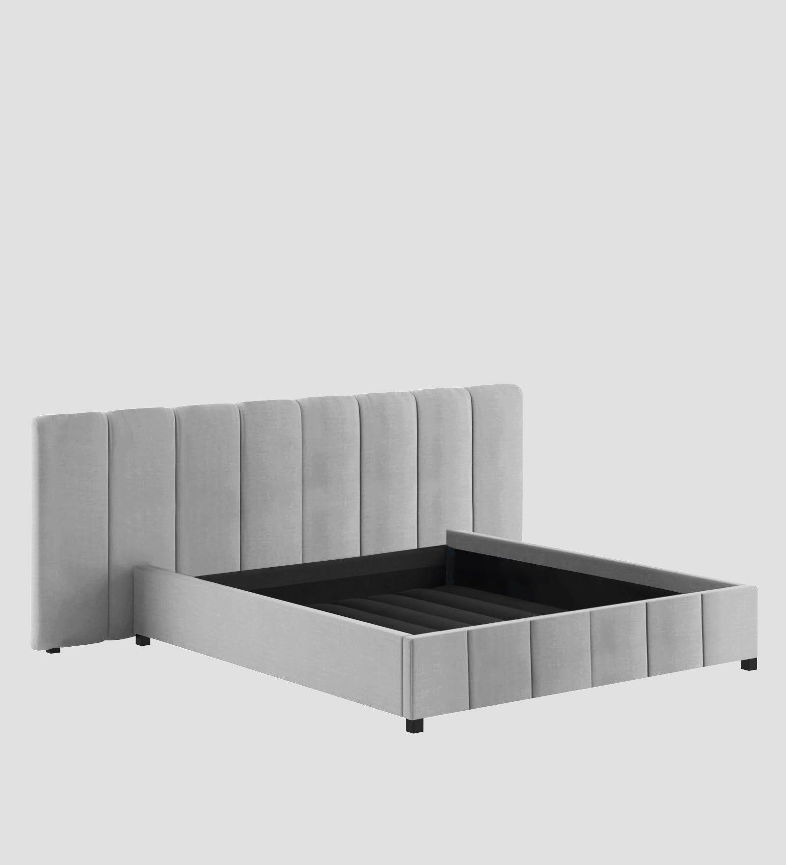 Nora Fabric Upholstered King Size Bed In Lit Grey Colour With Box Storage - Febonic Living