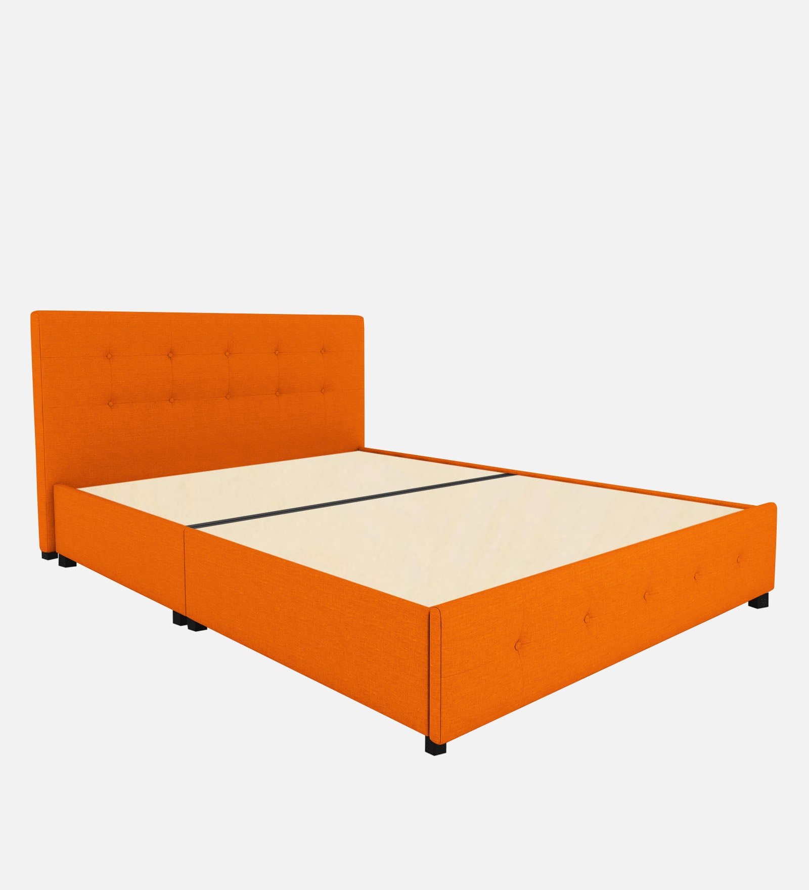 Lido Fabric Queen Size Bed In Vivid Orange Colour With Drawer Storage - Febonic Living