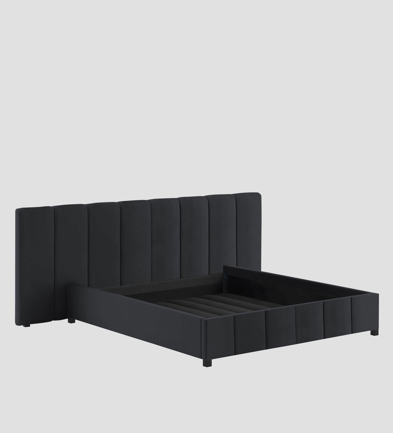 Nora Fabric Queen Size Bed In Charcoal Grey Colour With Box Storage