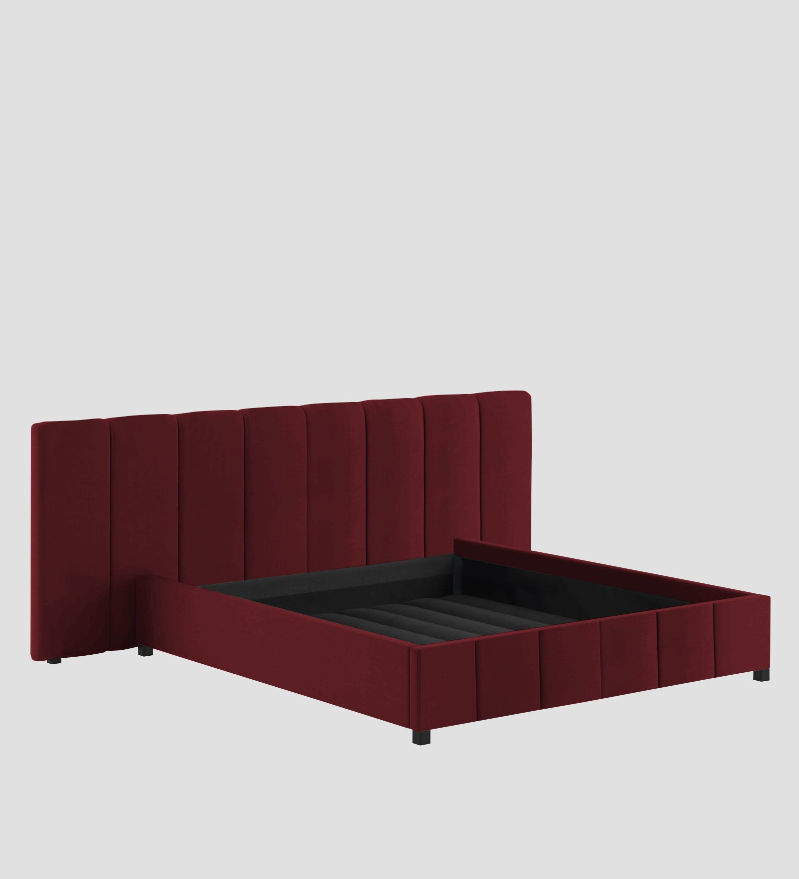 Nora Fabric Queen Size Bed In Blood Maroon Colour With Box Storage